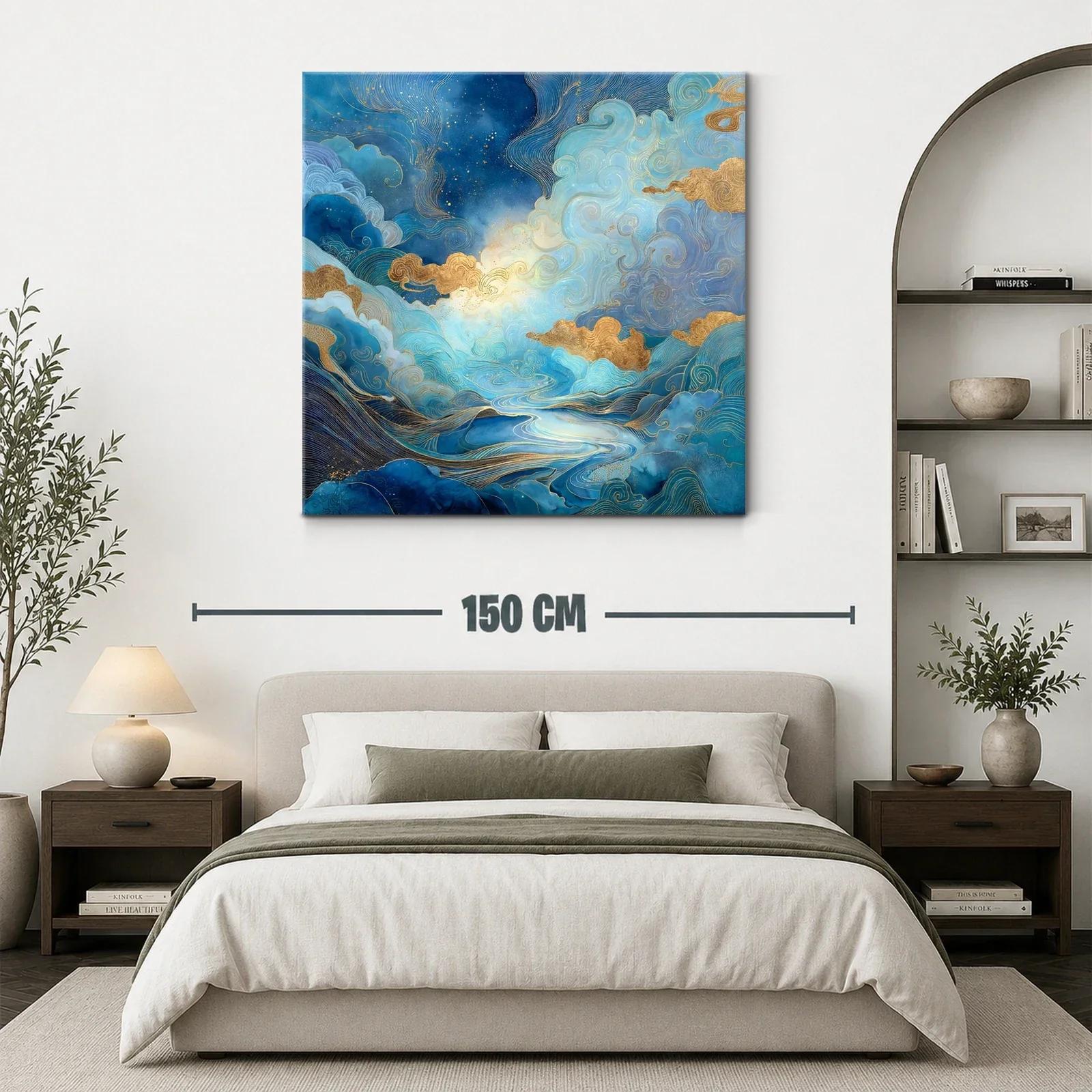 Paisaje onírico en tonos azules y dorados luminosos — miniatura 3