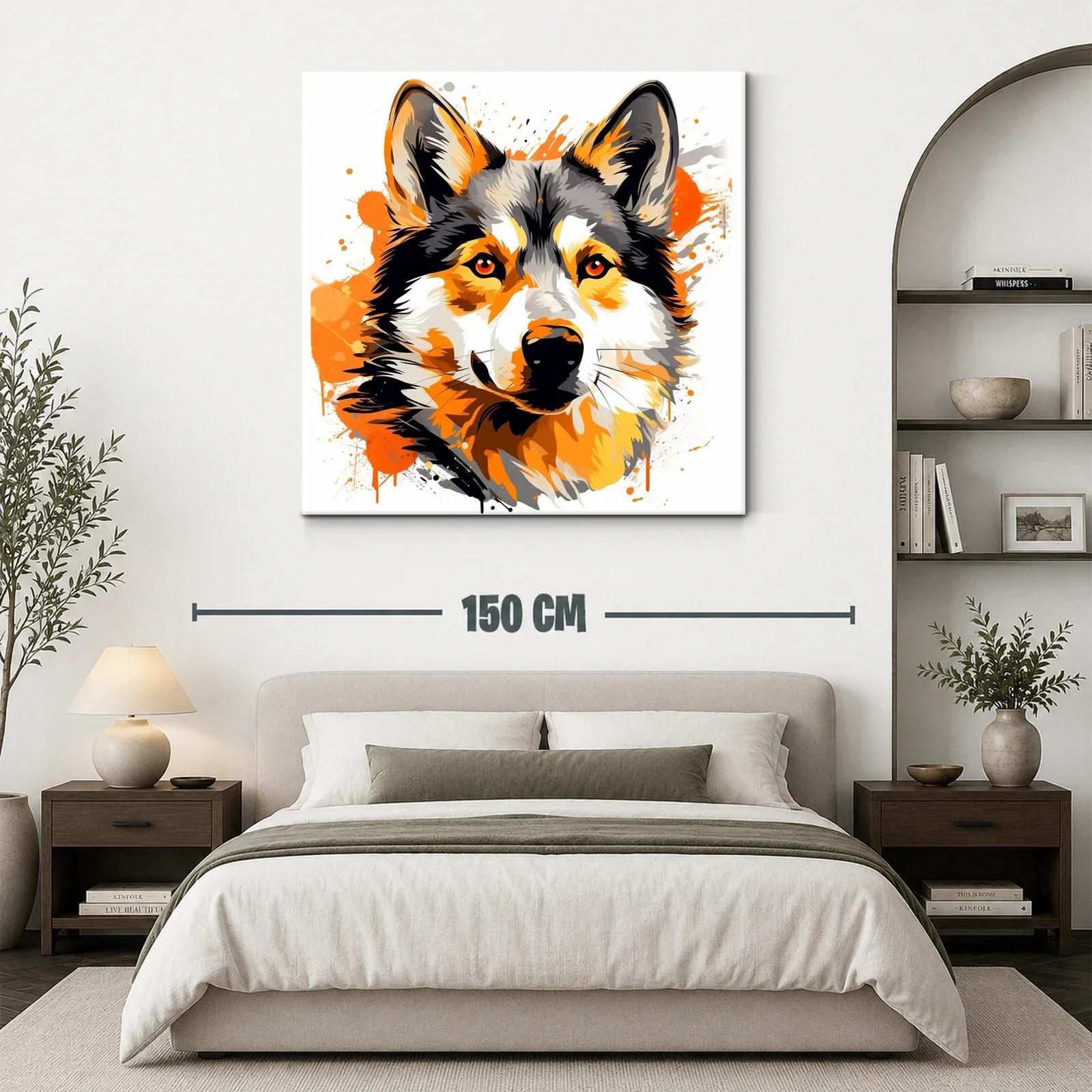 Retrato vibrante de perro husky en tonos naranjas y negros — miniatura 3