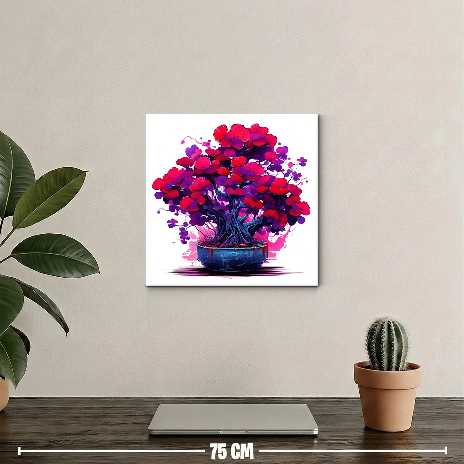 Cuadro vibrante de árbol floral en tonos rojos y púrpuras — miniatura 2