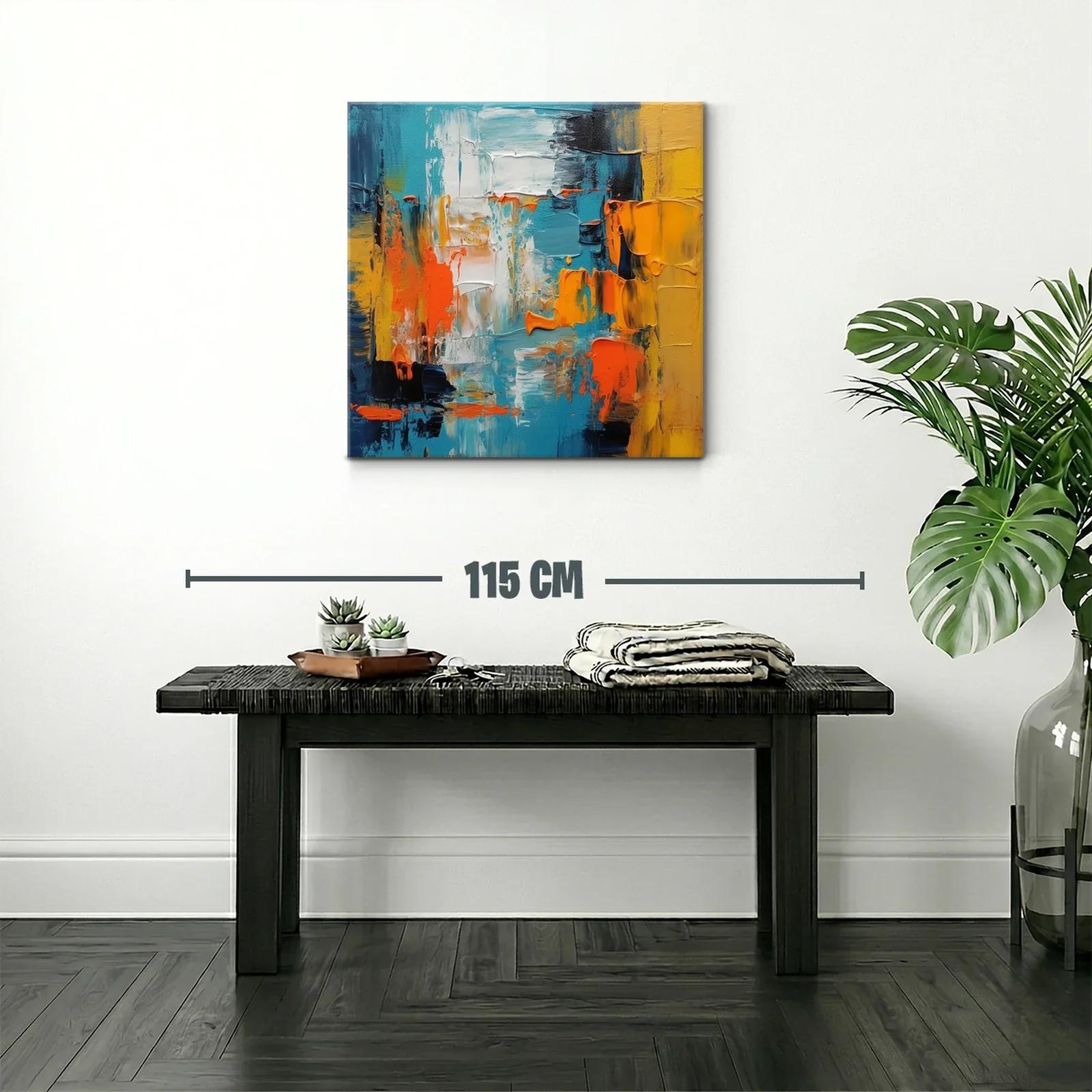 Cuadro abstracto con vibrantes tonos azul naranja y amarillo — miniatura 2