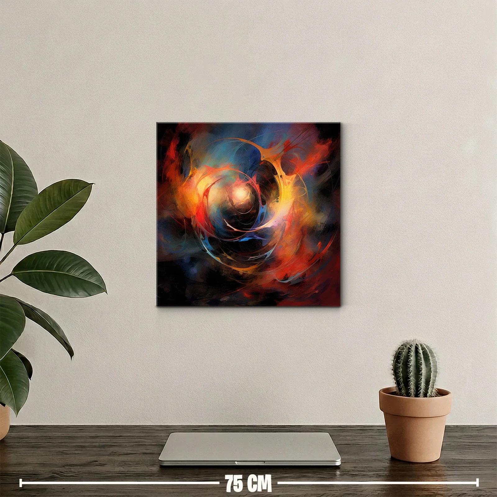 Cuadro abstracto vibrante con tonos cálidos y fríos en contraste — miniatura 2