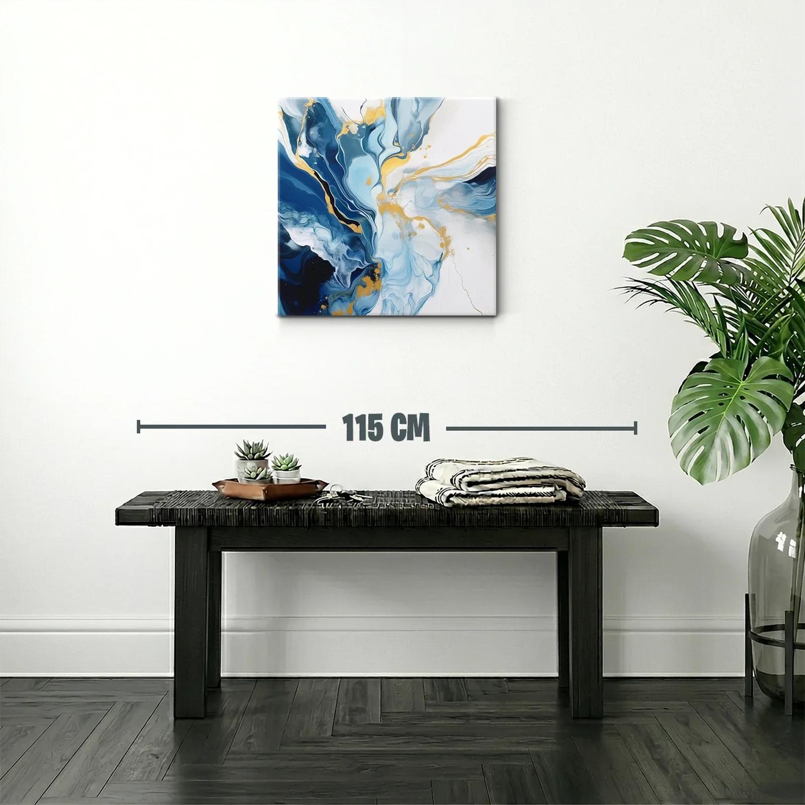 Cuadro abstracto con tonos azules y dorados elegantes — miniatura 2