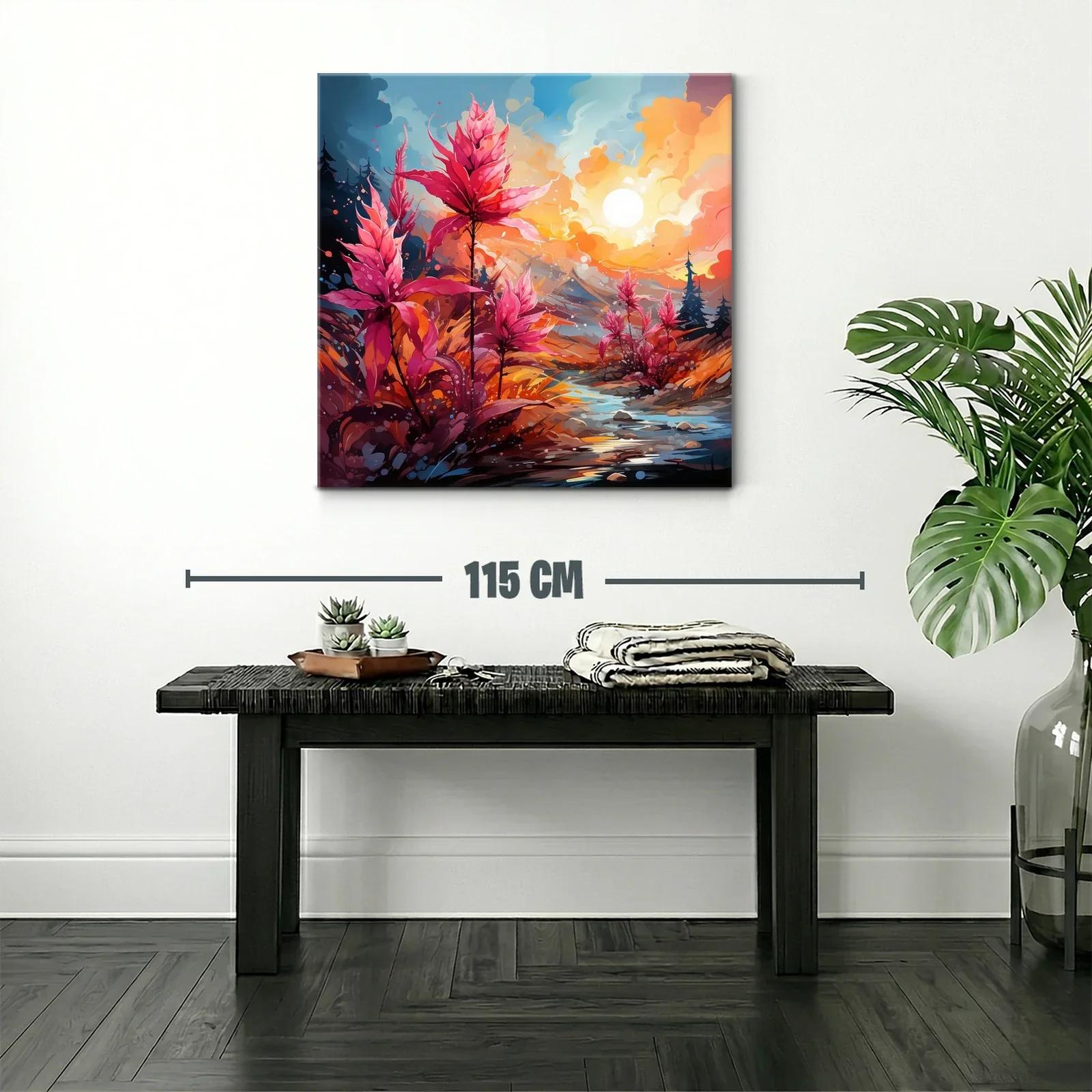Paisaje vibrante con flores fucsias bajo el sol radiante — miniatura 2