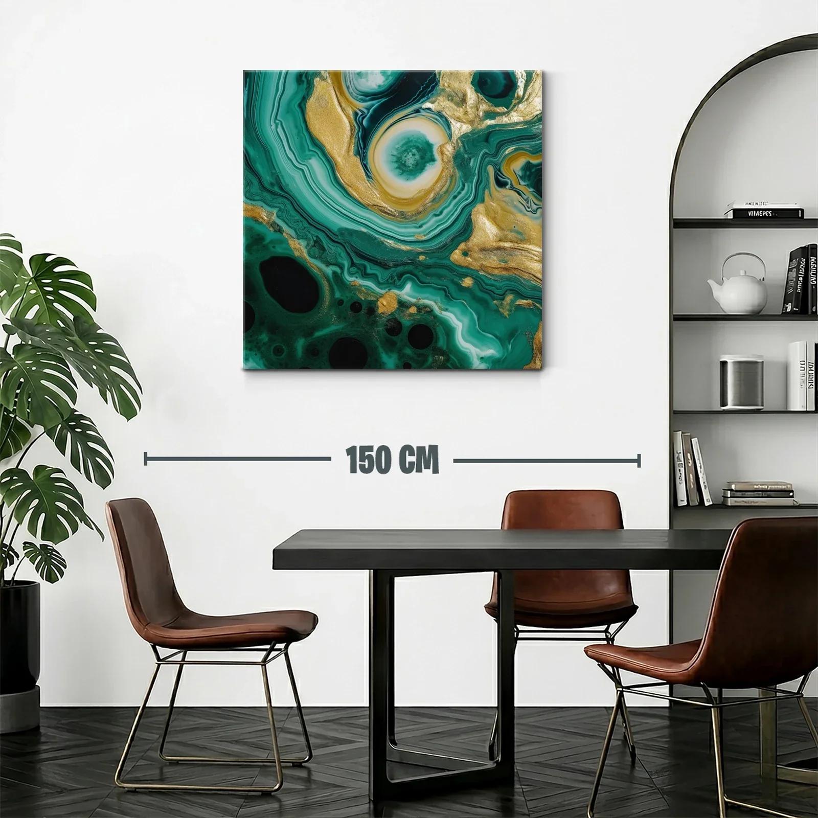 Cuadro abstracto con tonos verdes y dorados vibrantes — miniatura 2