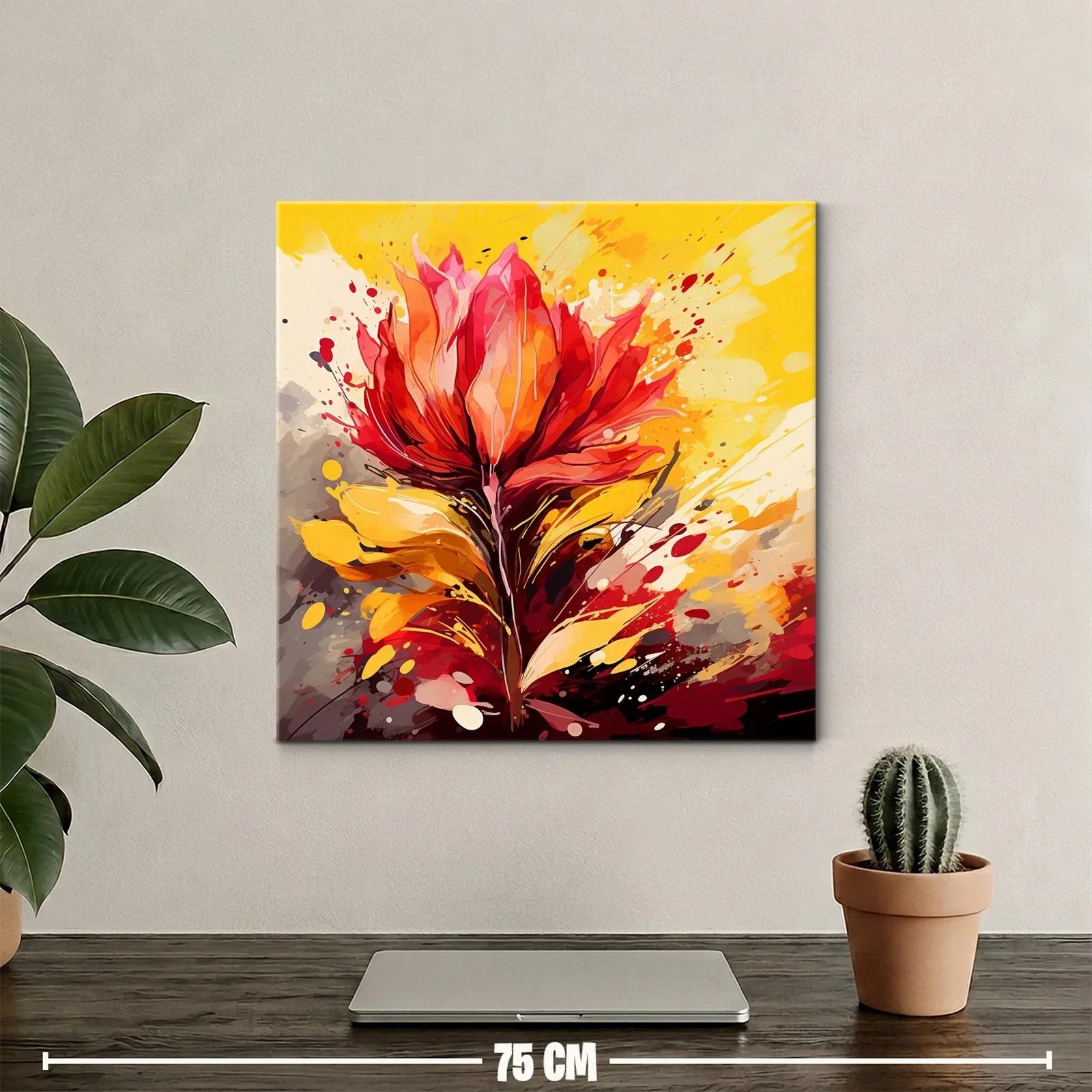 Cuadro moderno con explosión floral en tonos cálidos — miniatura 2