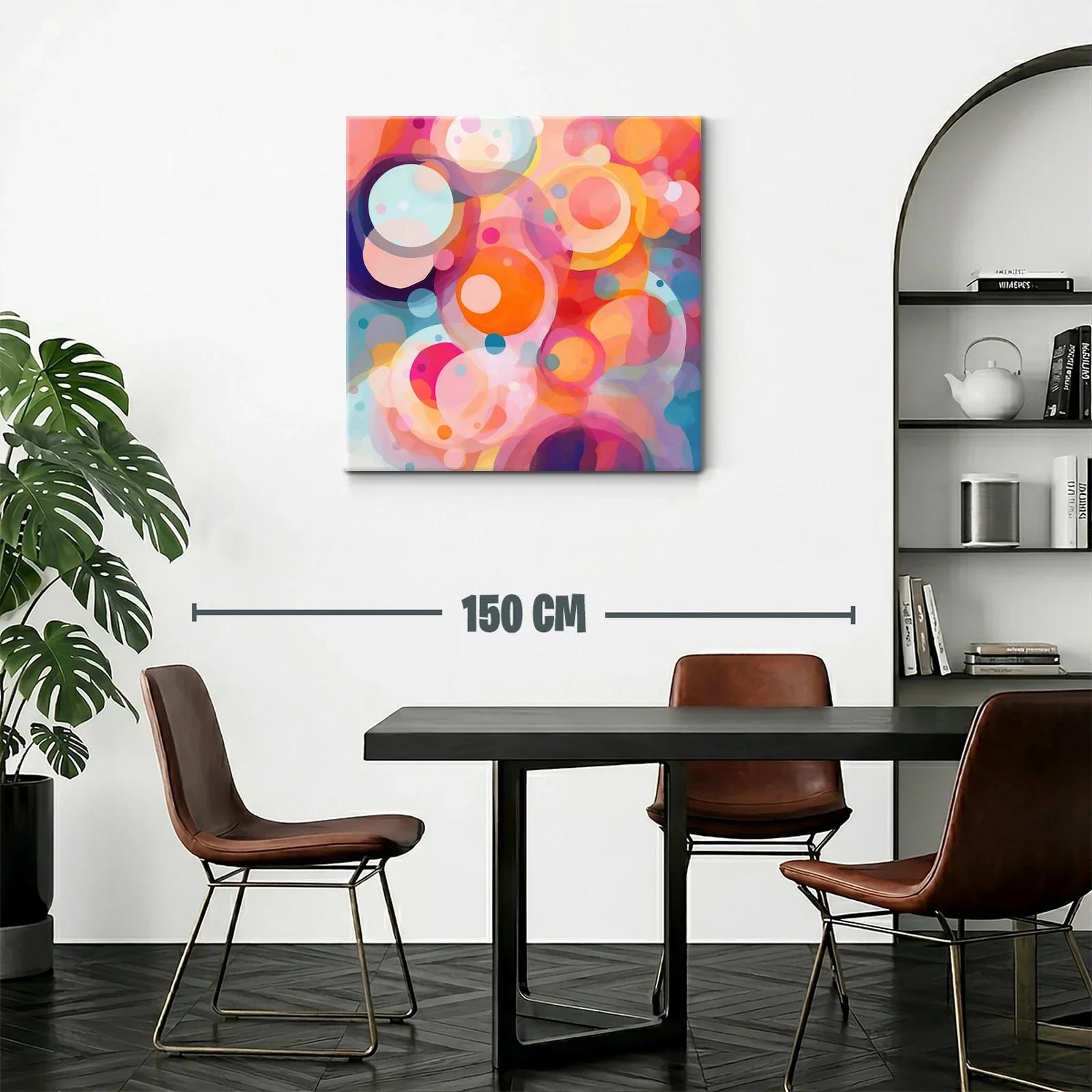 Cuadro abstracto con formas circulares en tonos cálidos y fríos — miniatura 2