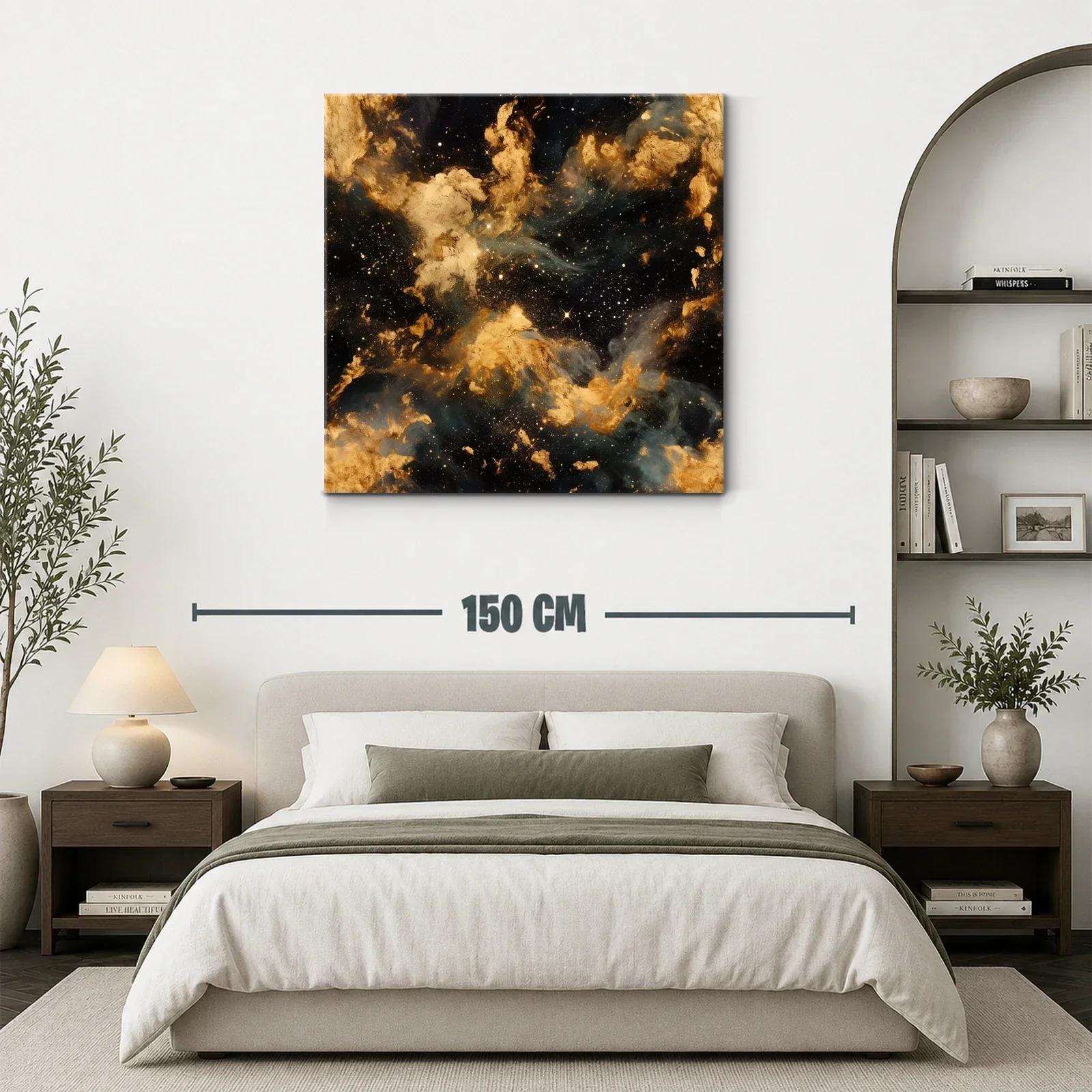 Cuadro Abstracto Nebulosa Dorada con Toques Cósmicos — miniatura 3