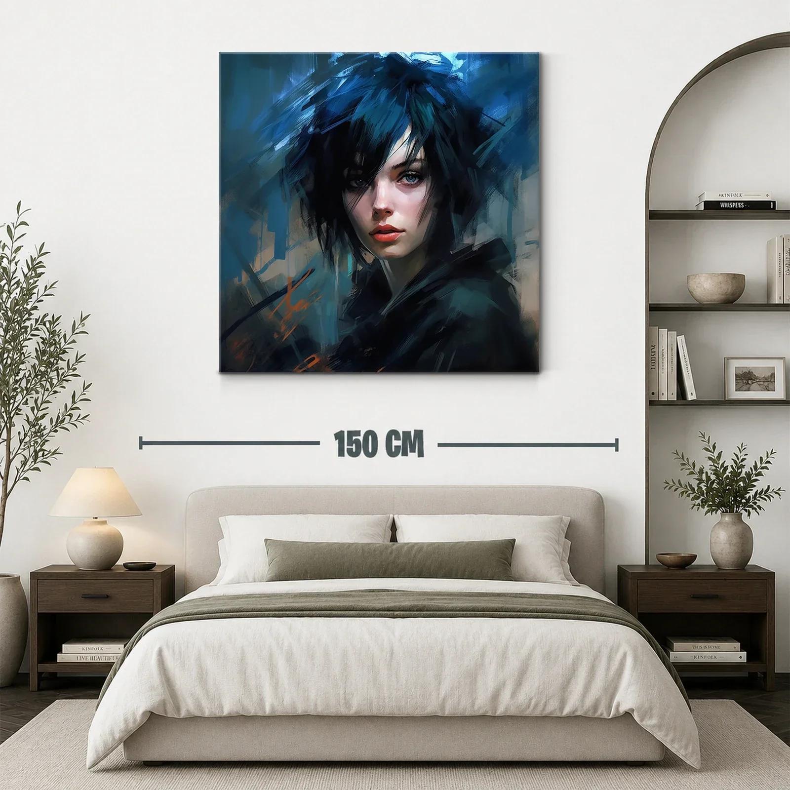 Retrato femenino con cabello azul en estilo contemporáneo — miniatura 3