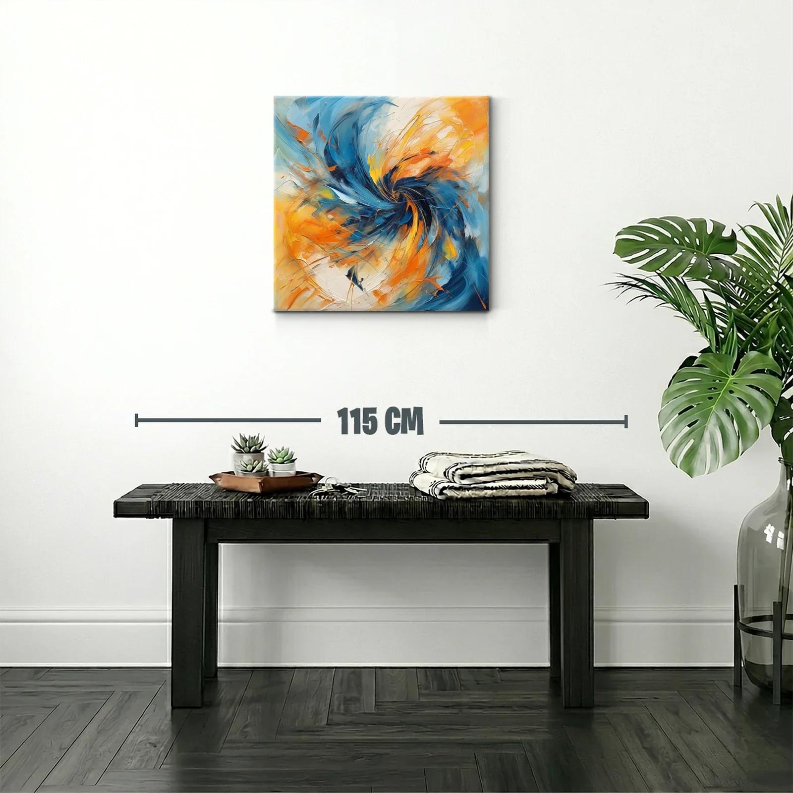 Cuadro abstracto con remolino en tonos azules y naranjas — miniatura 2