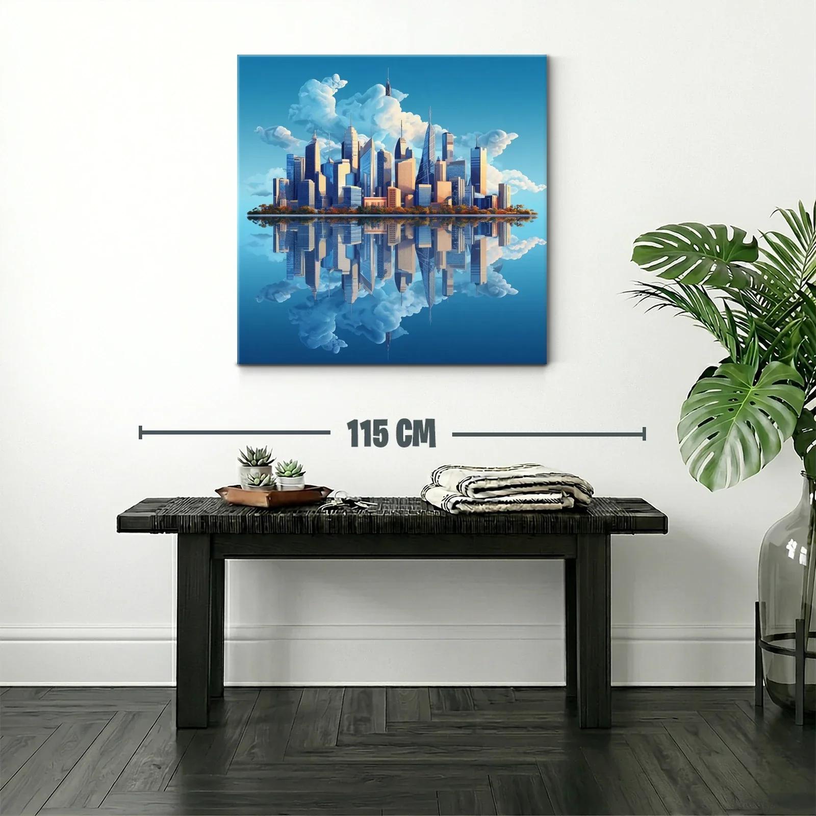 Horizonte urbano con reflejo sereno y cielo despejado — miniatura 2