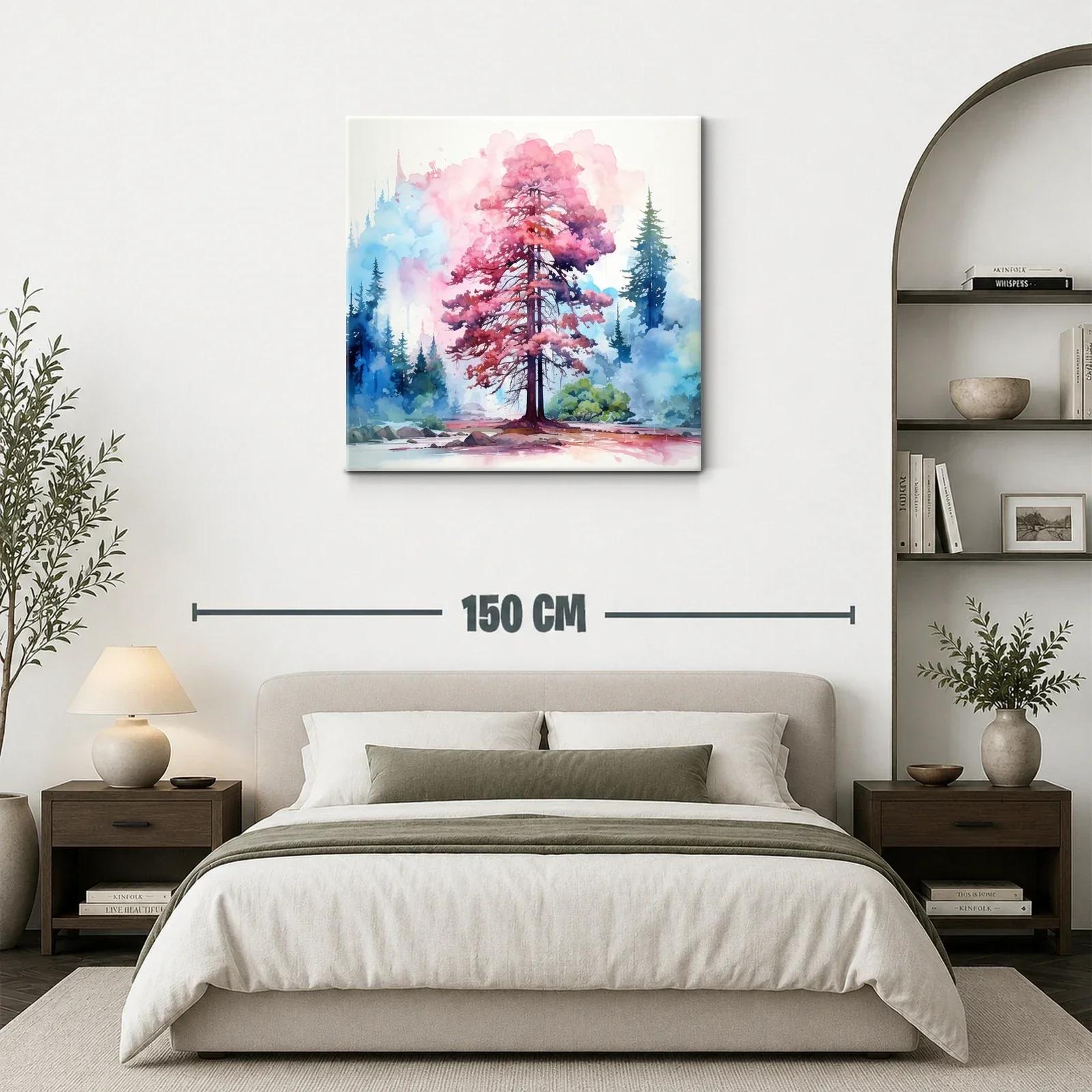 Árbol en tonos rosas y azules con efecto acuarela — miniatura 3