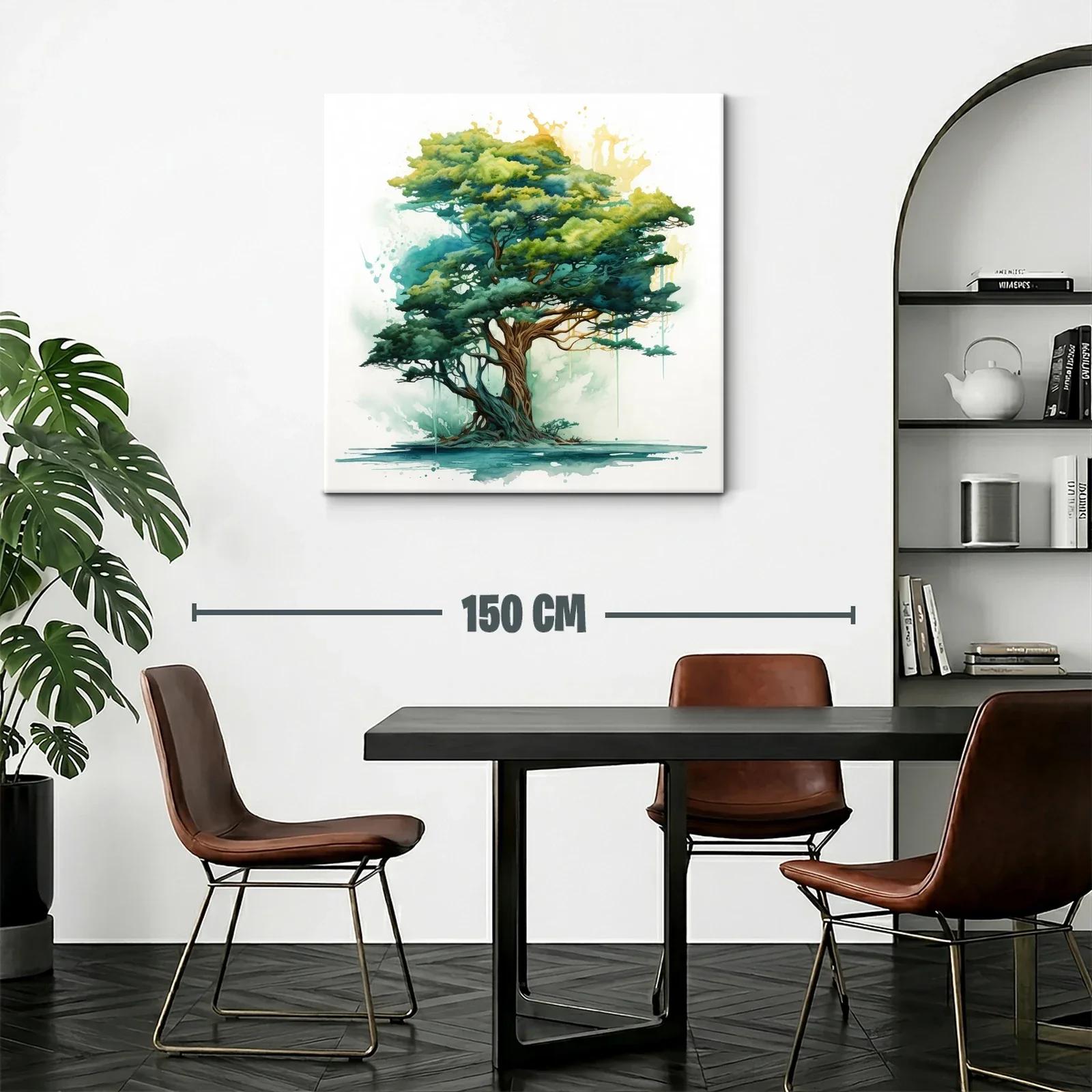 Árbol en tonos verdes con toque de acuarela y luz dorada — miniatura 2