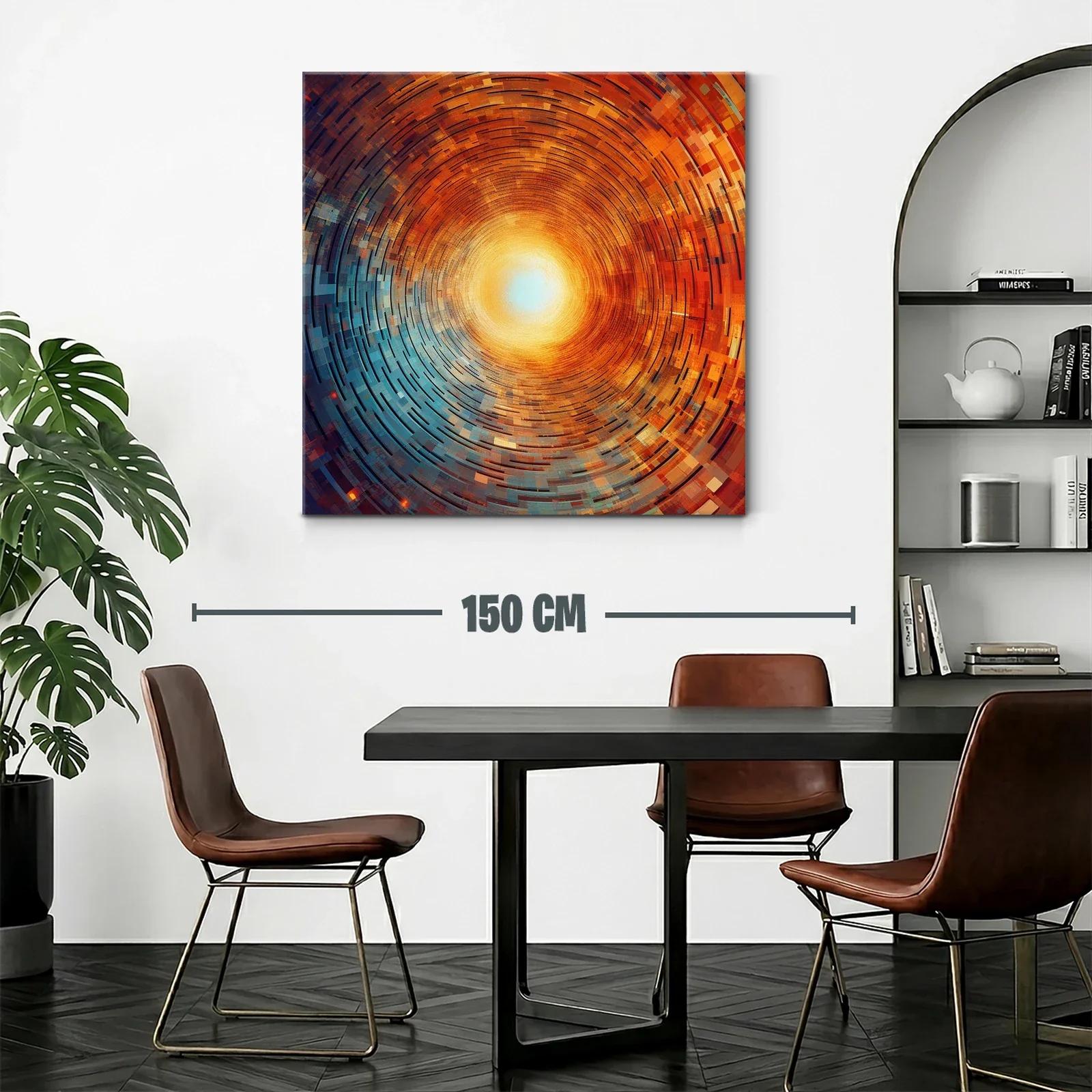 Cuadro abstracto con espiral radiante en tonos cálidos y fríos — miniatura 2