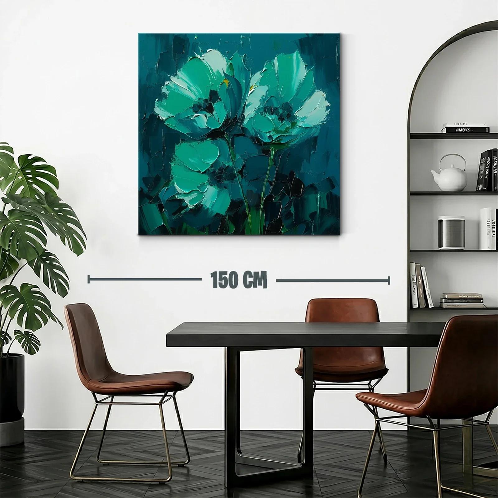 Cuadro floral pintura moderna en tonos verdes y azules — miniatura 2
