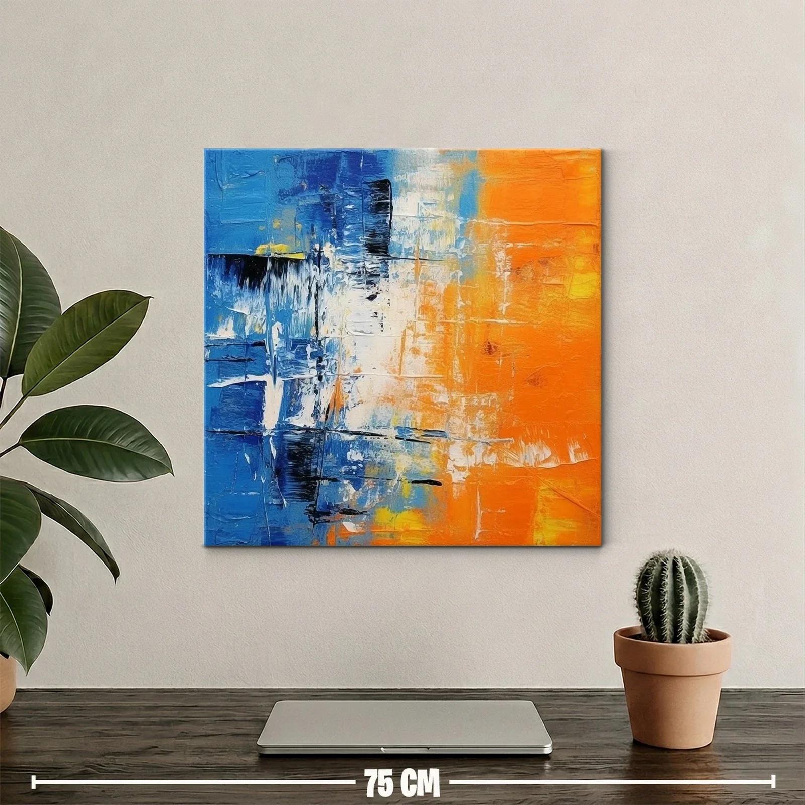 Cuadro abstracto vibrante con contrastes en azul y naranja — miniatura 2