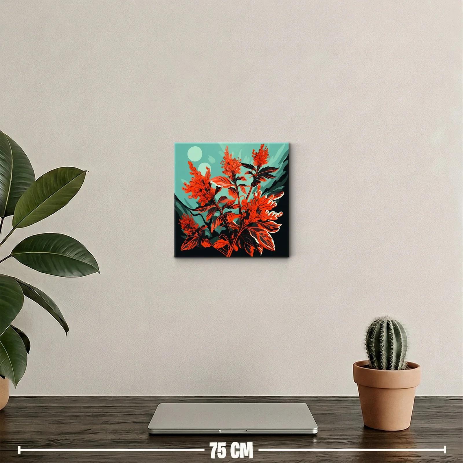 Cuadro floral vibrante con tonos rojos y verdes intensos — miniatura 2