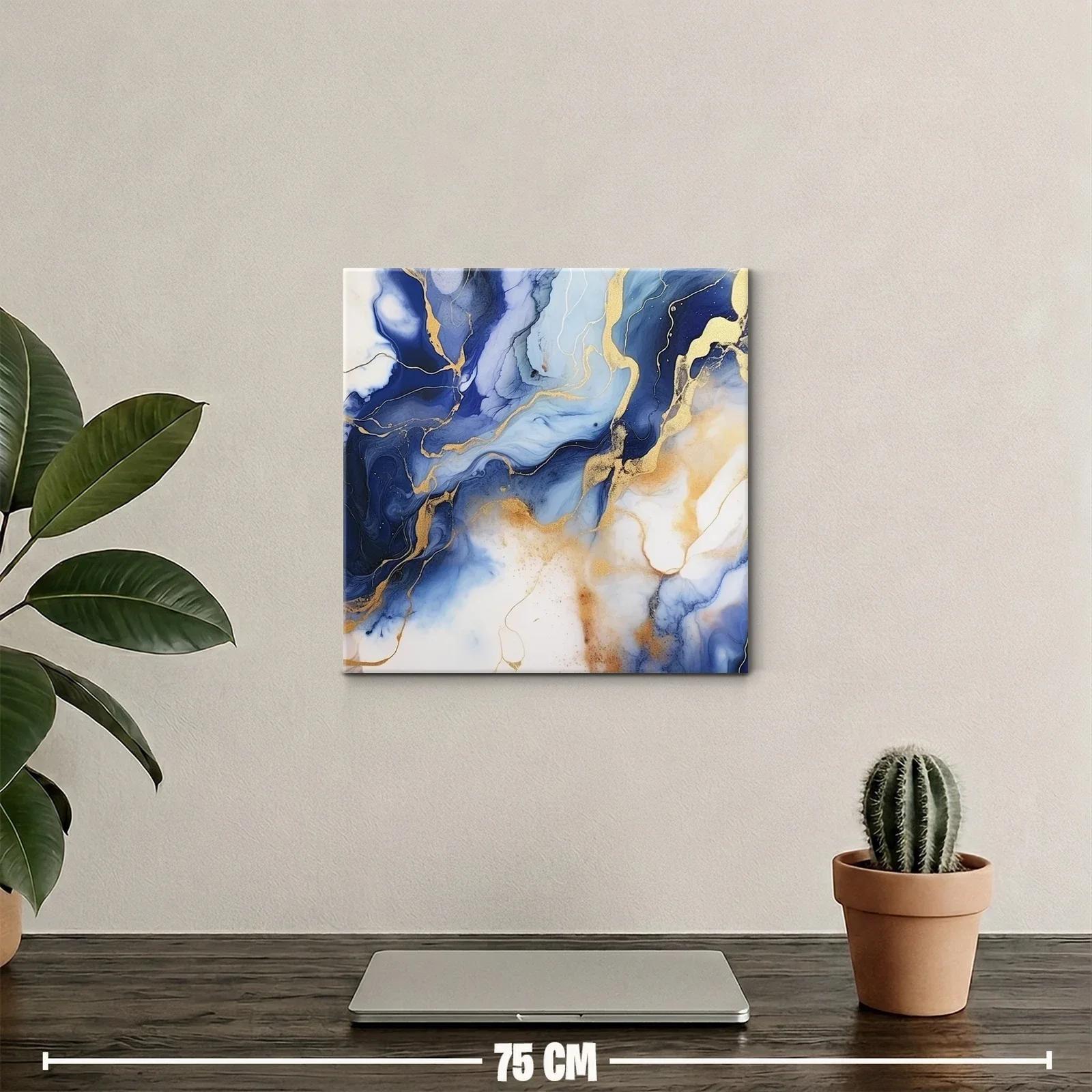 Arte abstracto en tonos azules con detalles dorados elegantes — miniatura 2