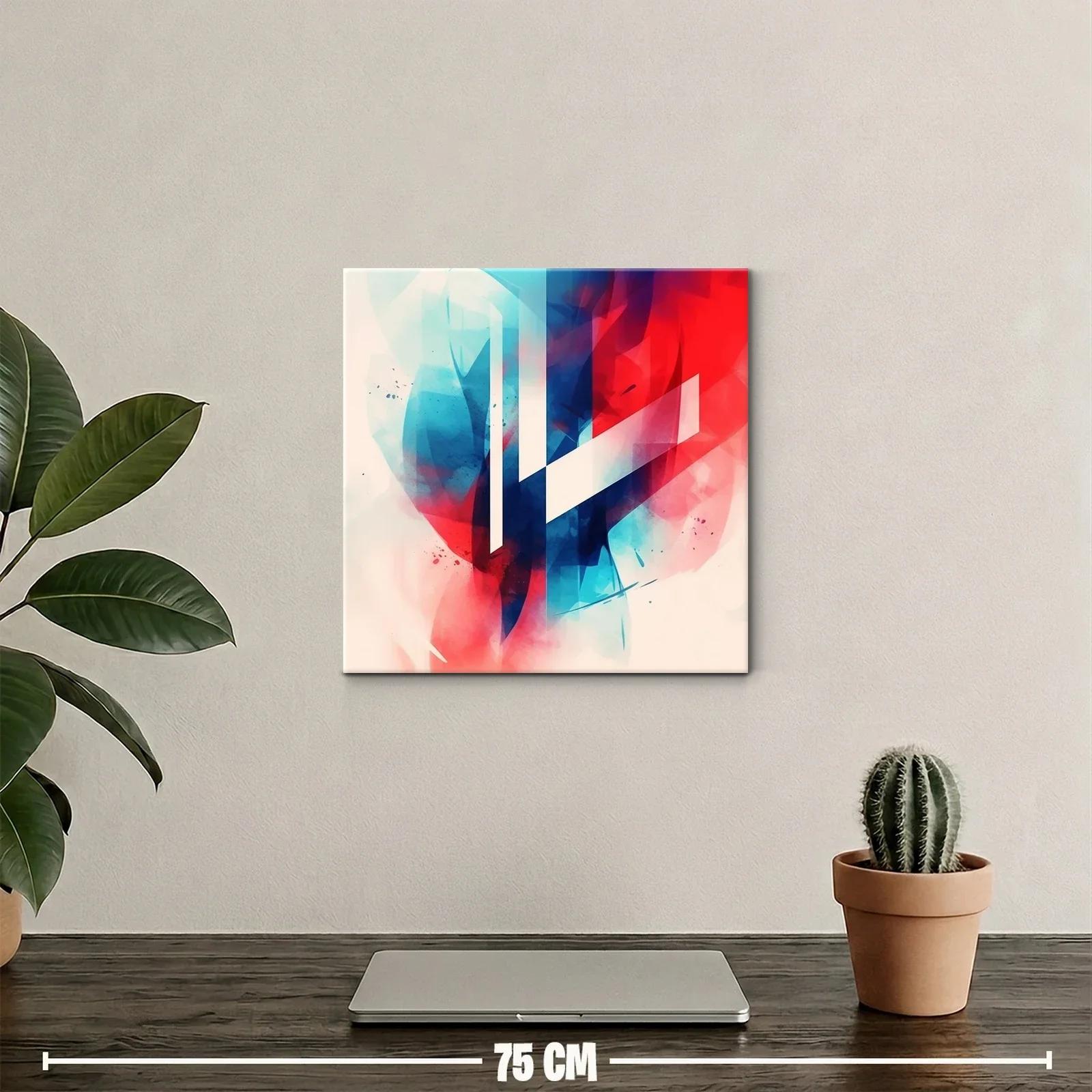 Cuadro abstracto con formas geométricas en azul y rojo — miniatura 2