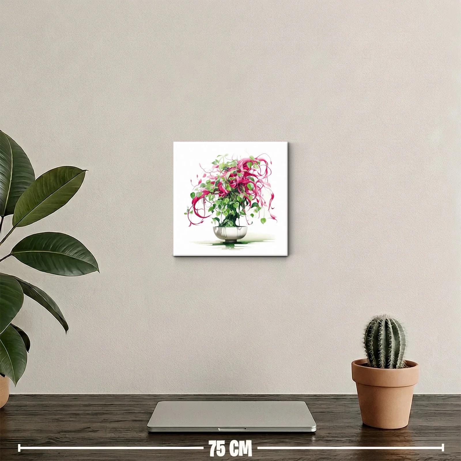 Cuadro con ramo vibrante de hojas verdes y rosas — miniatura 2