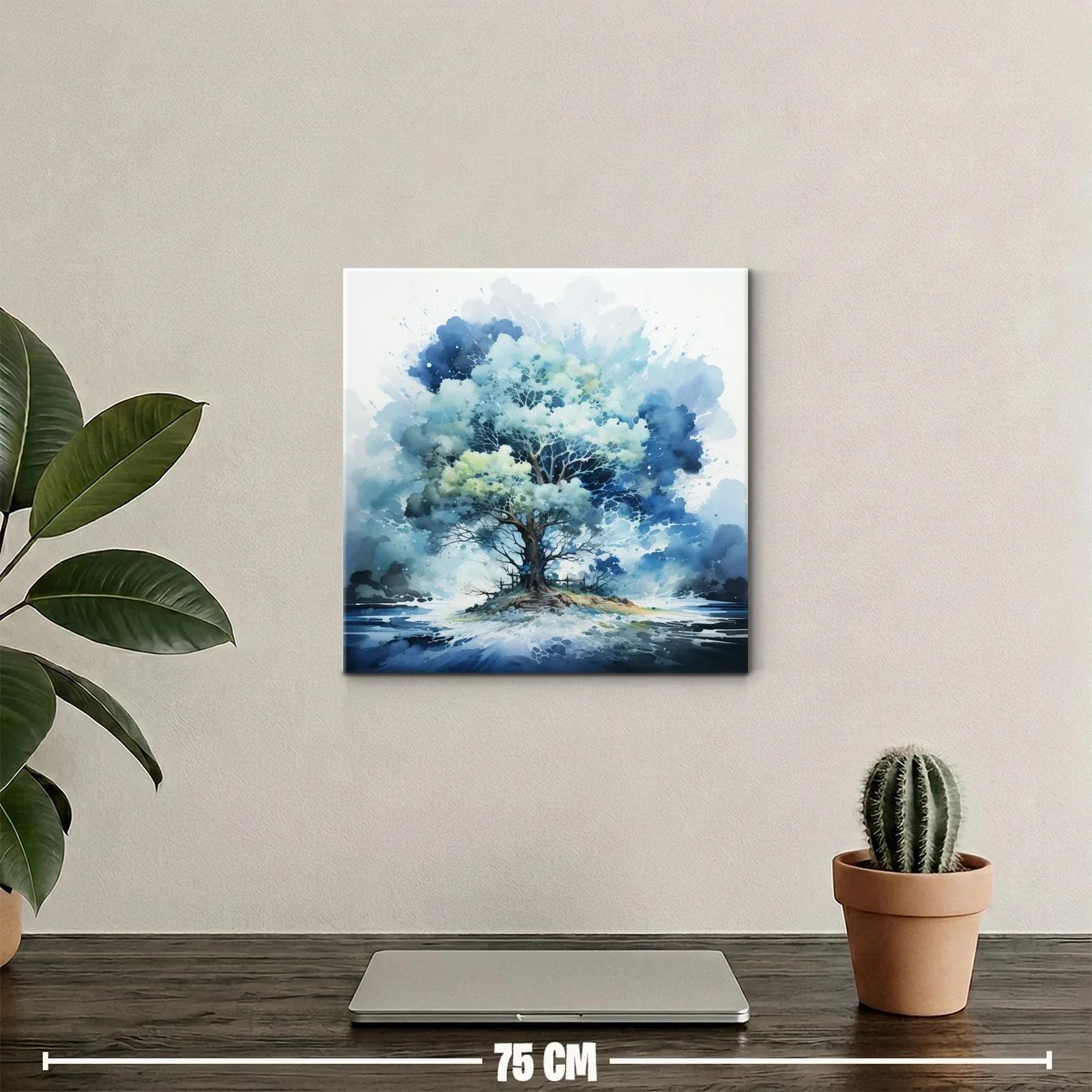 Árbol azul en isla flotante con fondo abstracto — miniatura 2