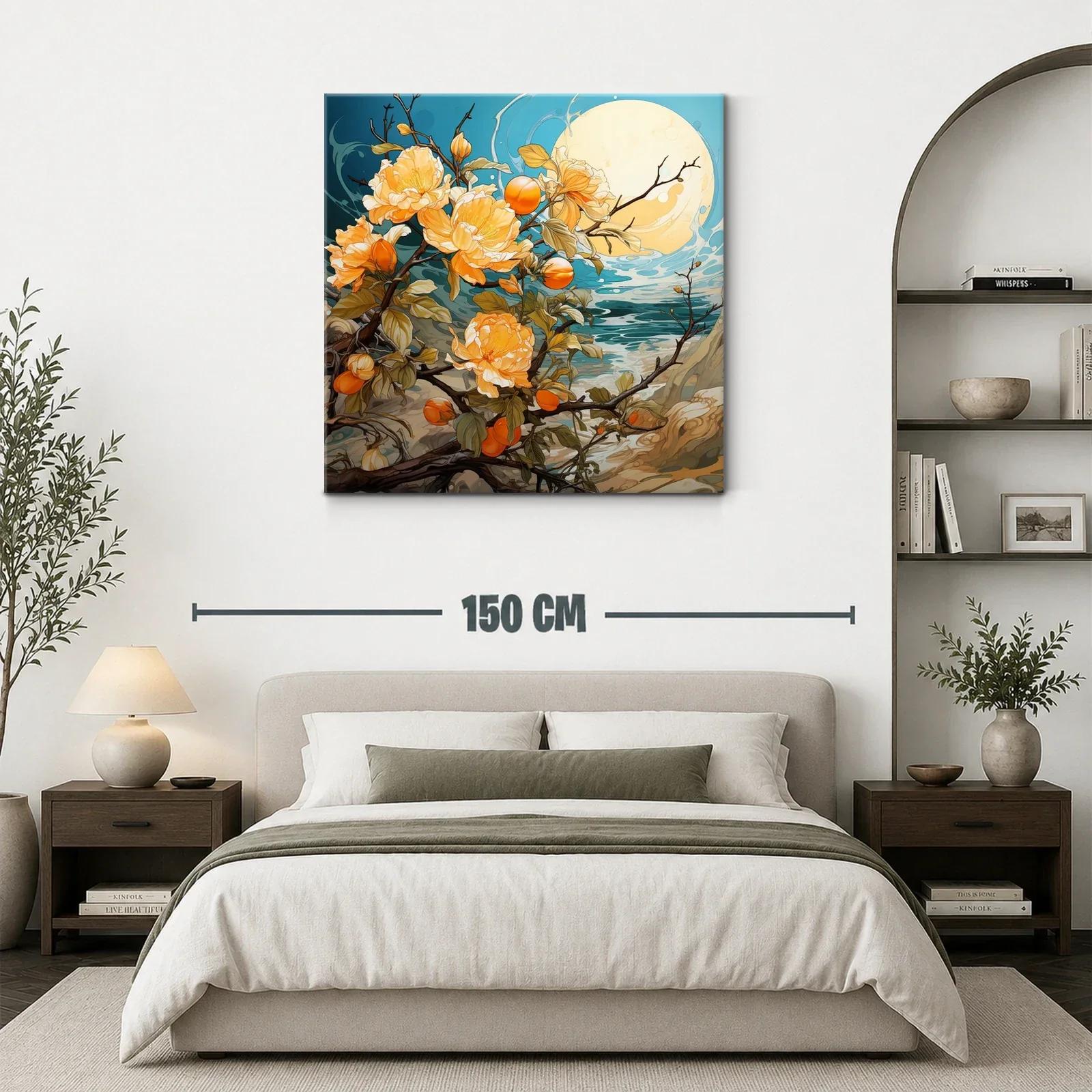 Flores naranjas bajo luna llena junto al mar — miniatura 3