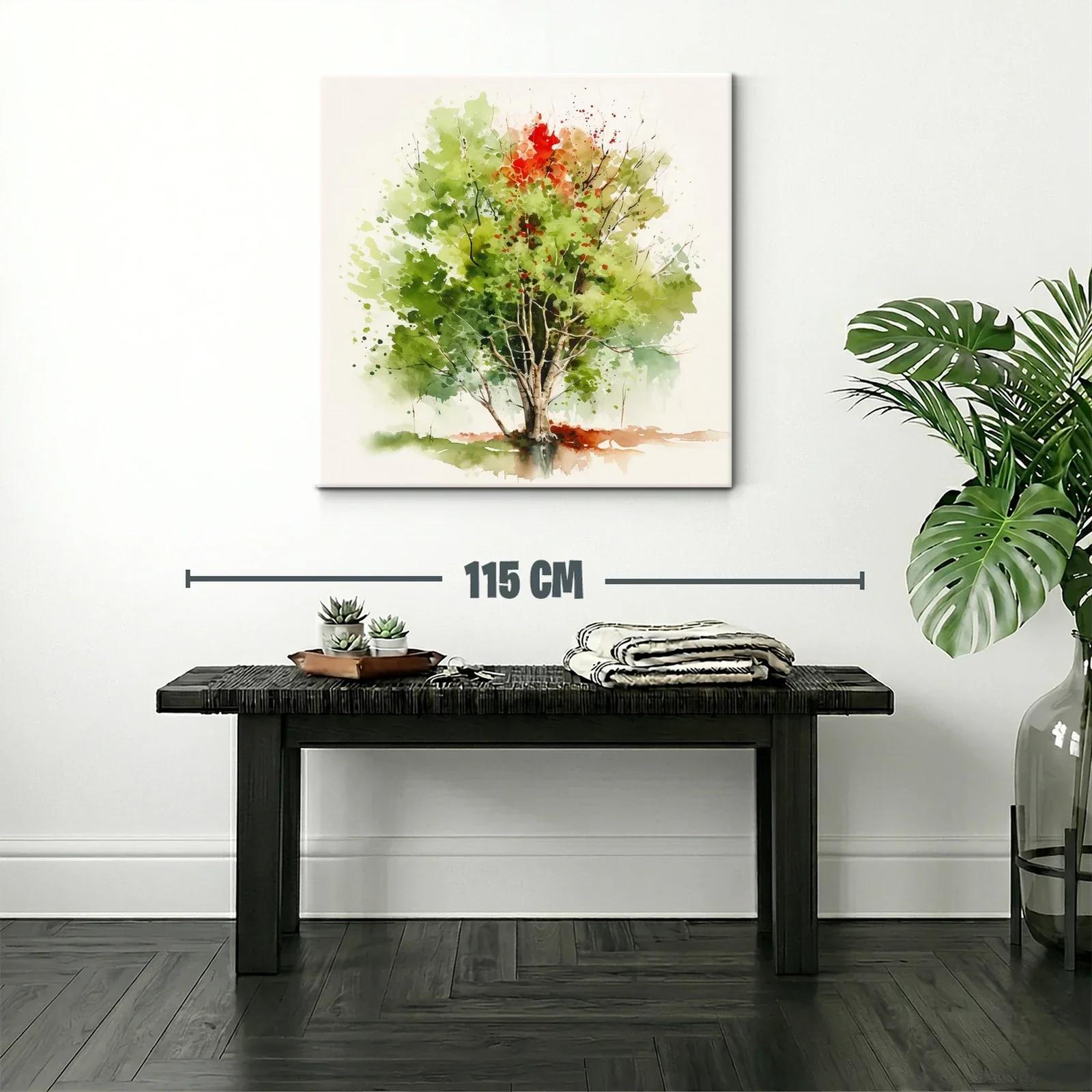 Árbol en acuarela con tonos verdes y toques otoñales — miniatura 2