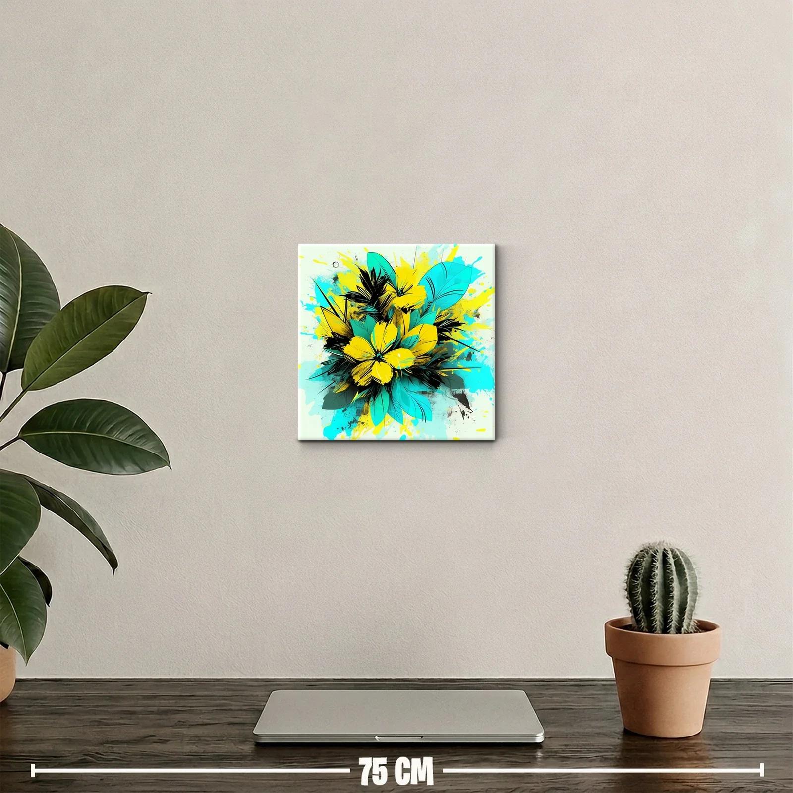 Composición de flores vibrantes en tonos turquesa y amarillo — miniatura 2