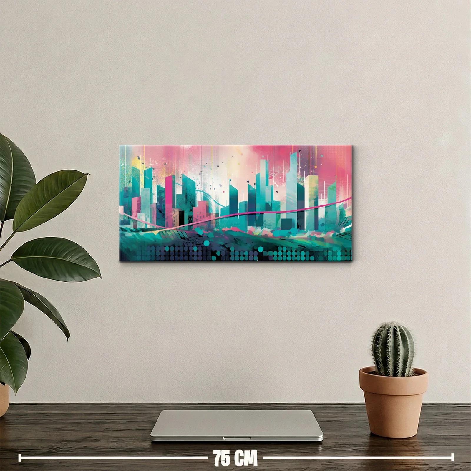 Cuadro skyline urbano abstracto con salpicaduras — miniatura 2