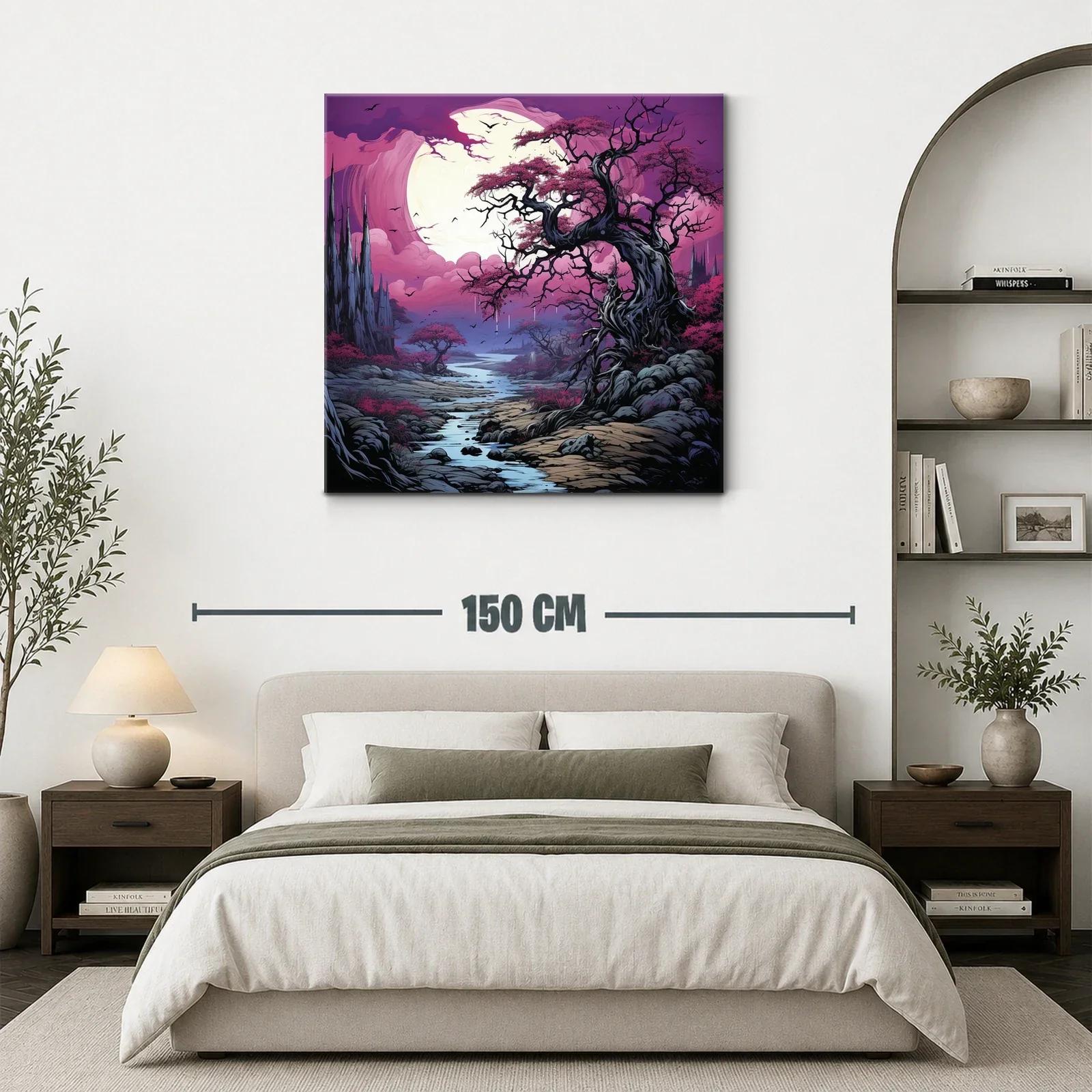 Paisaje fantástico con árboles y río bajo luna llena — miniatura 3