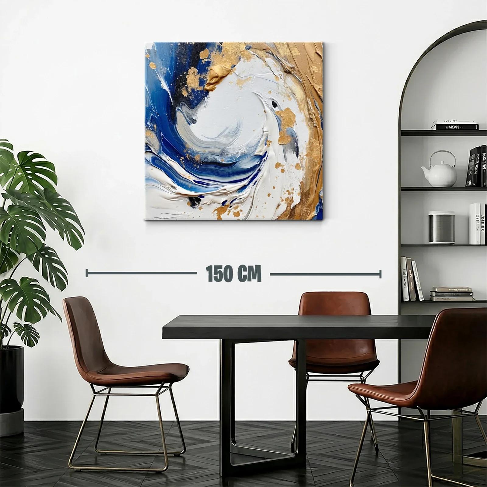 Cuadro abstracto en tonos azules y dorados con textura — miniatura 2