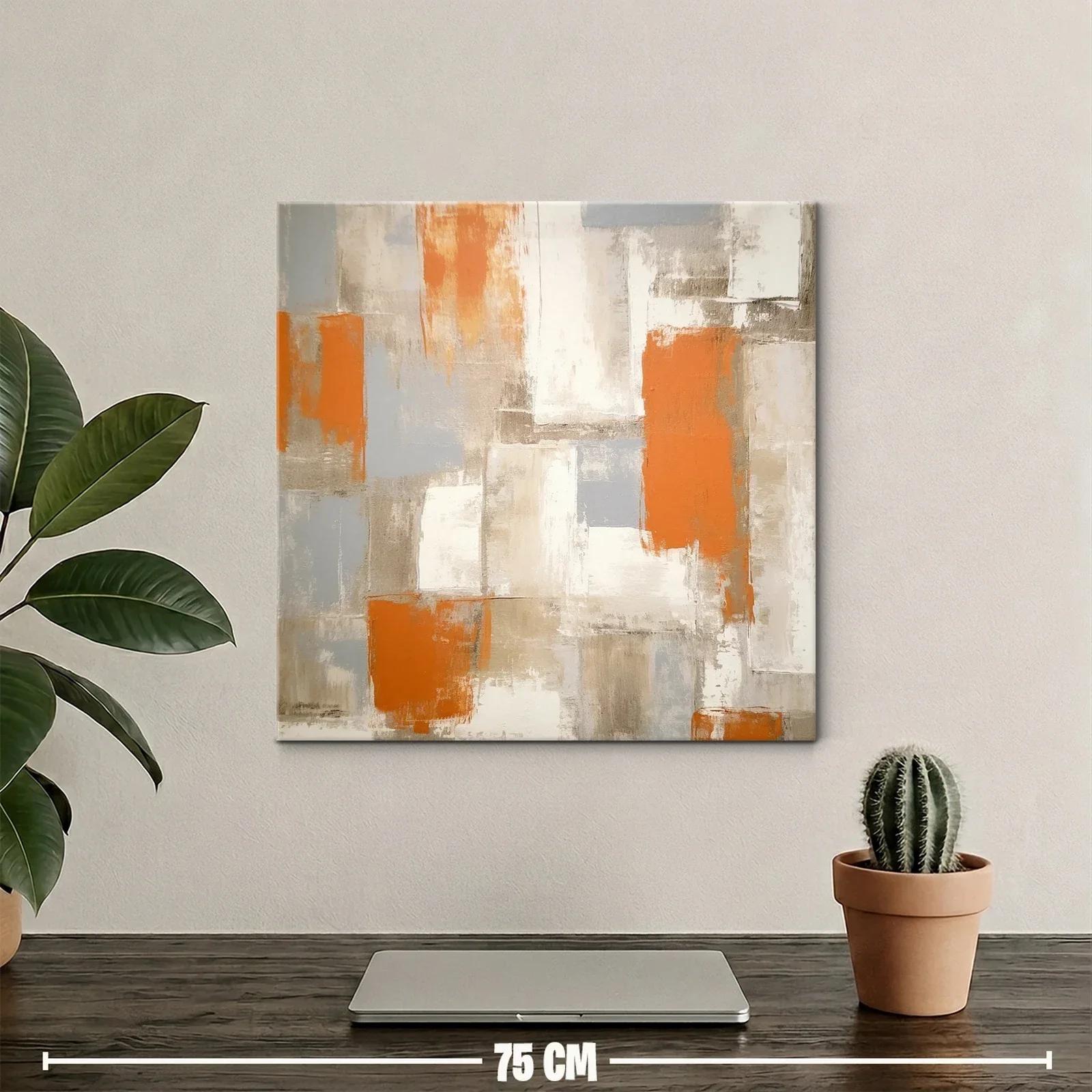 Cuadro abstracto tonos naranjas y neutros para salón moderno — miniatura 2