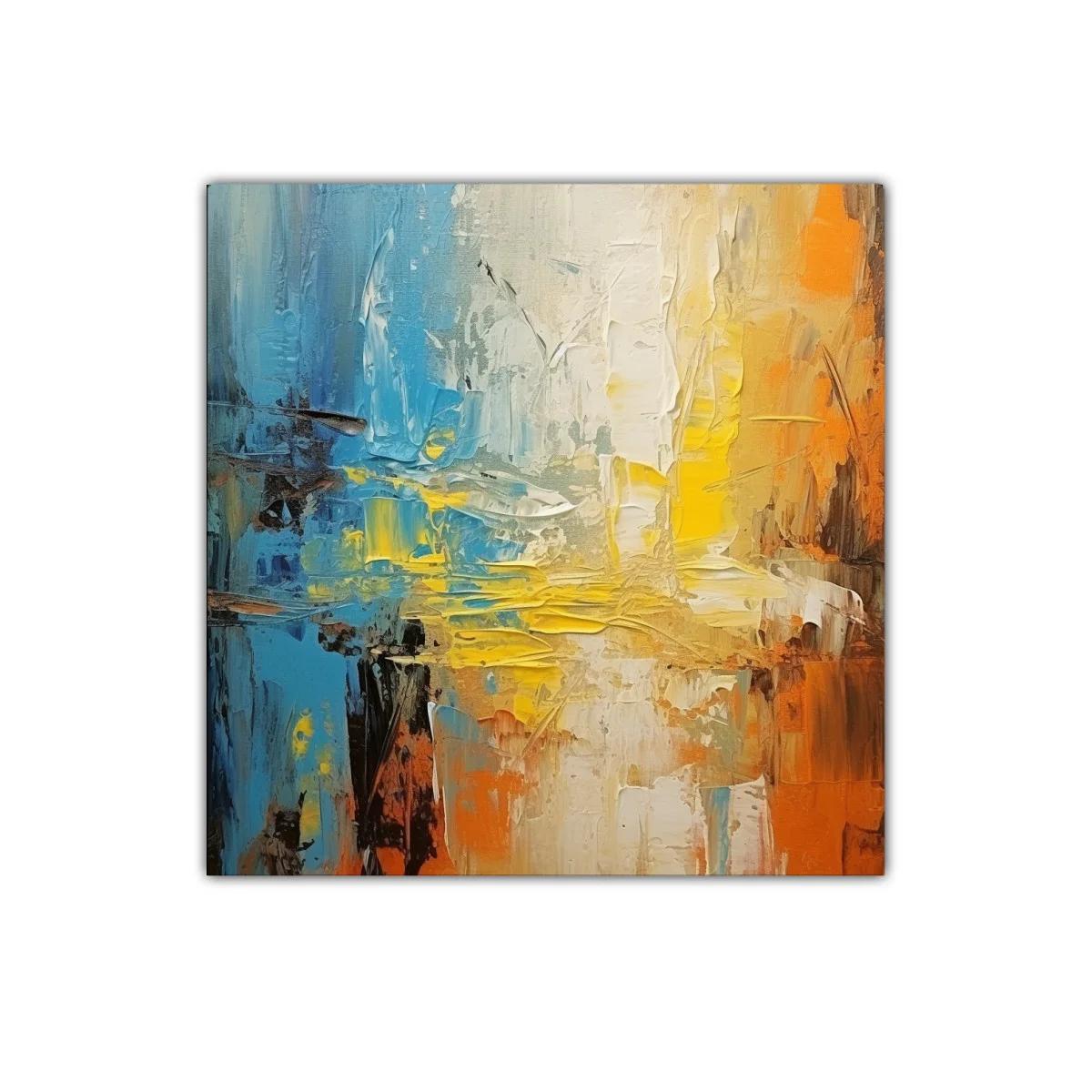 Cuadro abstracto con tonos cálidos y fríos vibrantes — miniatura 1