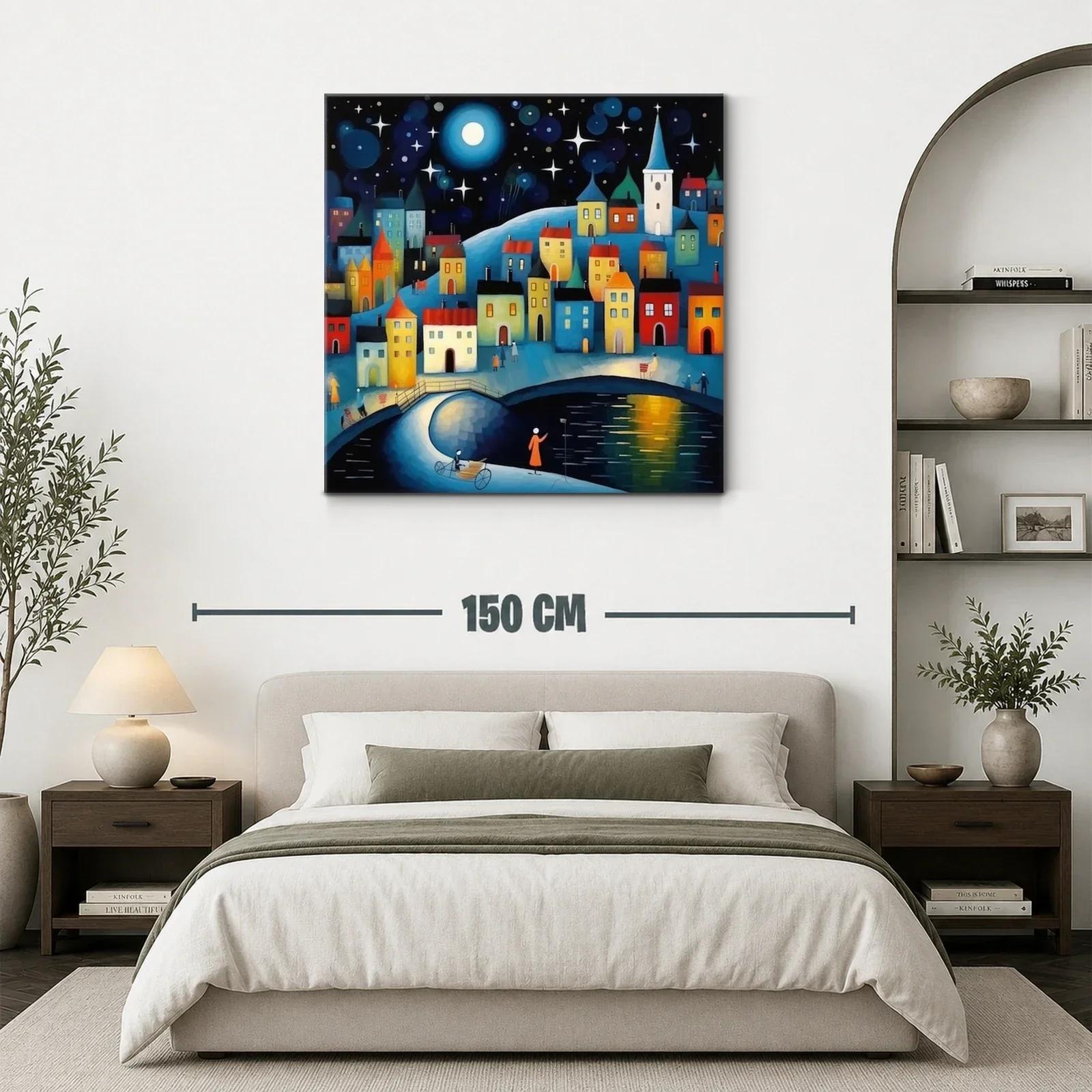 Pueblo iluminado bajo un cielo estrellado con luna llena — miniatura 3