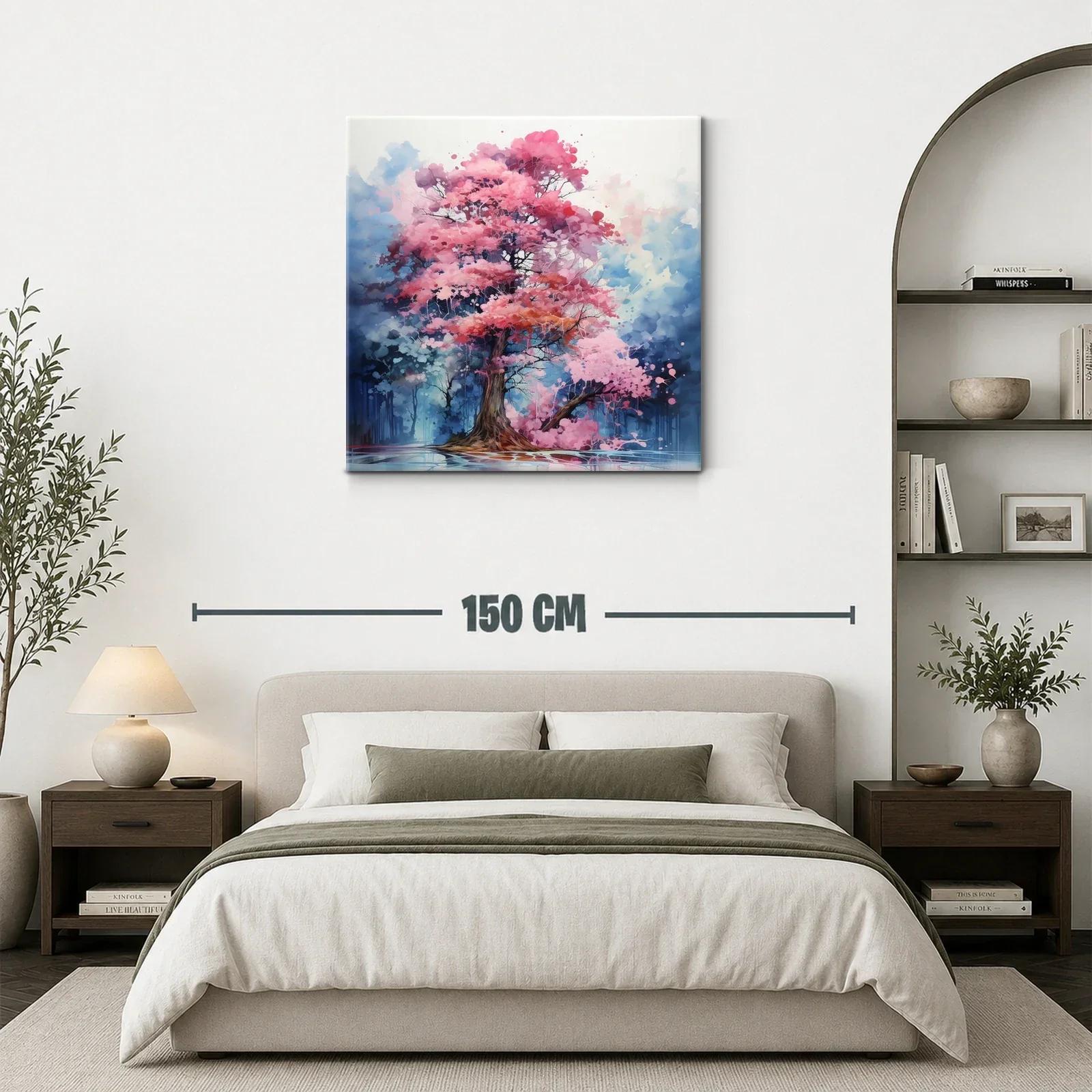 Árbol con flores en tonos rosas y fondo azul etéreo — miniatura 3