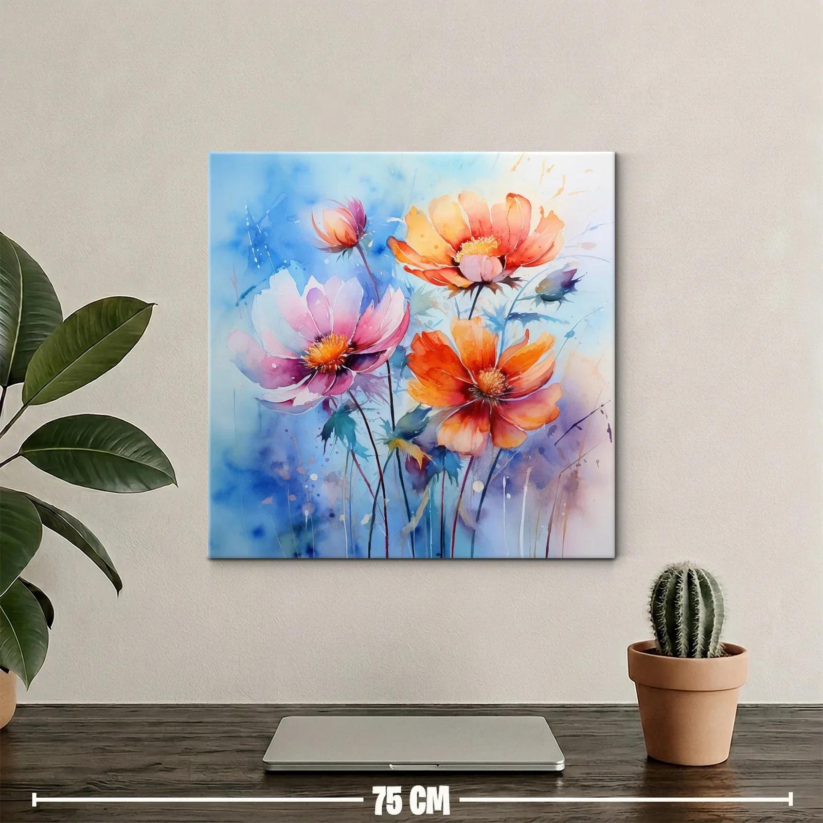 Vibrantes flores silvestres con tonos cálidos y fondo azul — miniatura 2