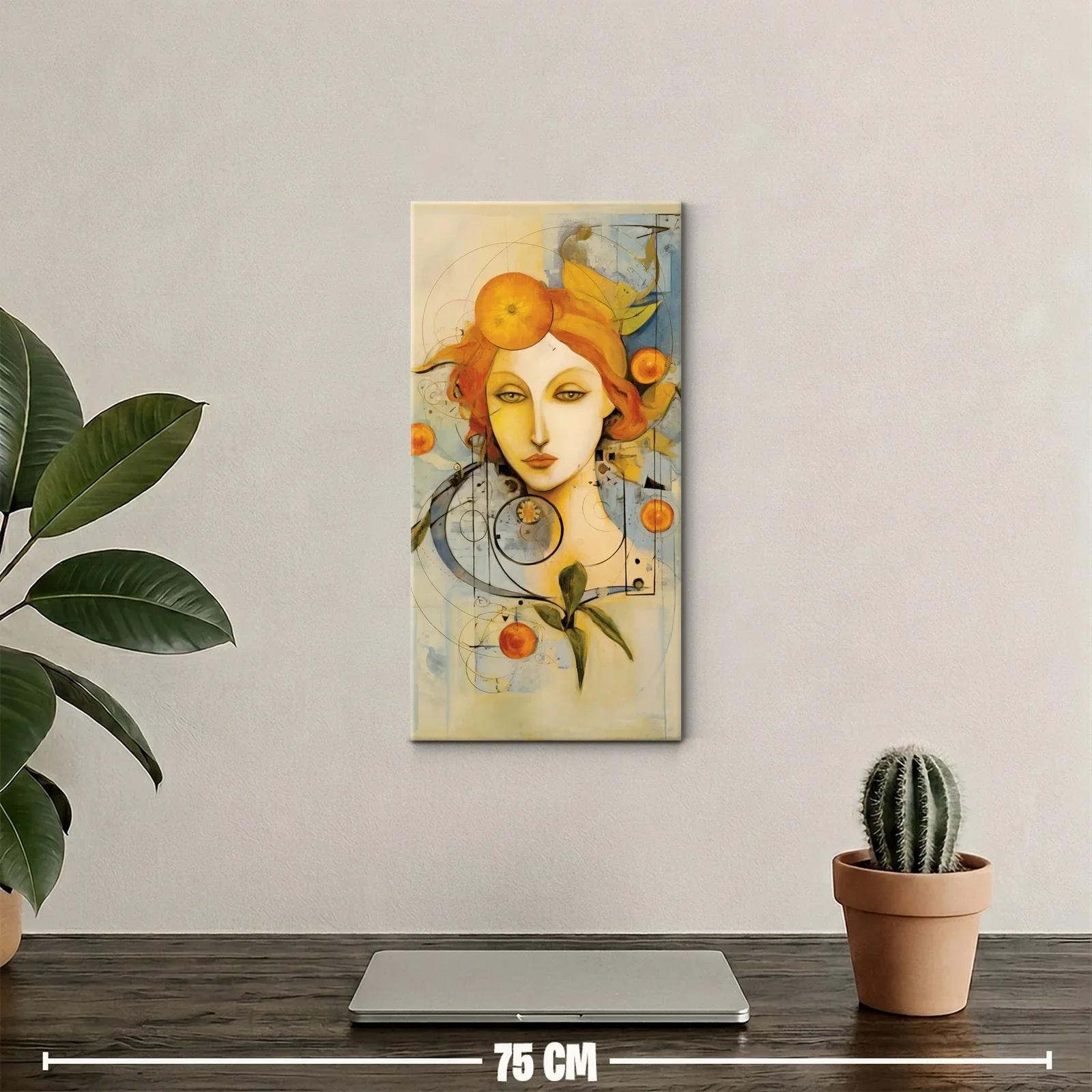 Cuadro rostro femenino con naranjas y hojas — miniatura 2
