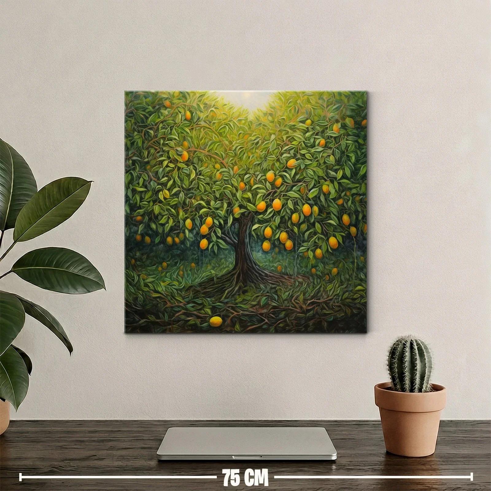 Cuadro árbol frutal con tonos verdes y naranjas vibrantes — miniatura 2