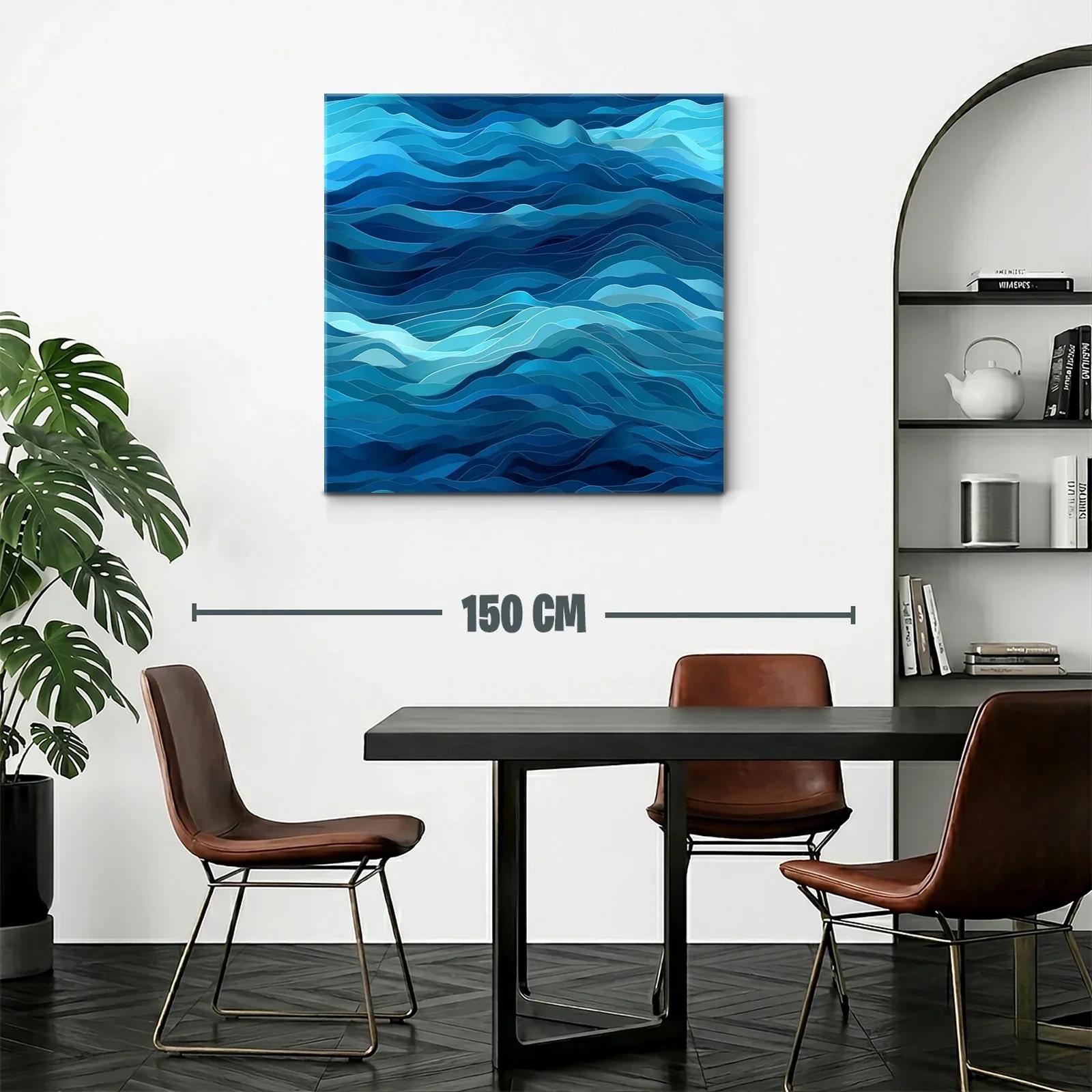 Cuadro abstracto de olas en tonos azules profundos — miniatura 2