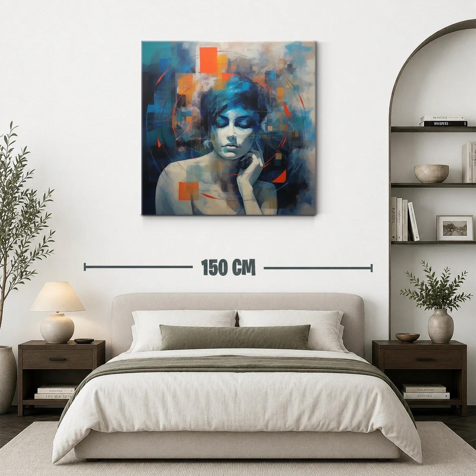 Retrato abstracto femenino con tonos azules y naranjas vibrantes — miniatura 3