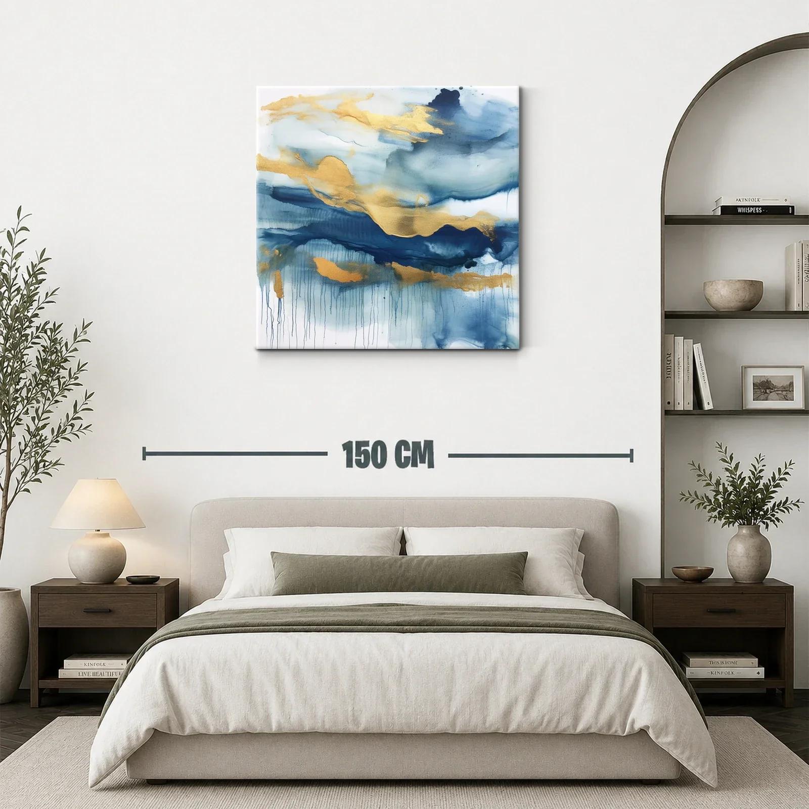 Cuadro abstracto con tonos azules y dorados elegantes — miniatura 3