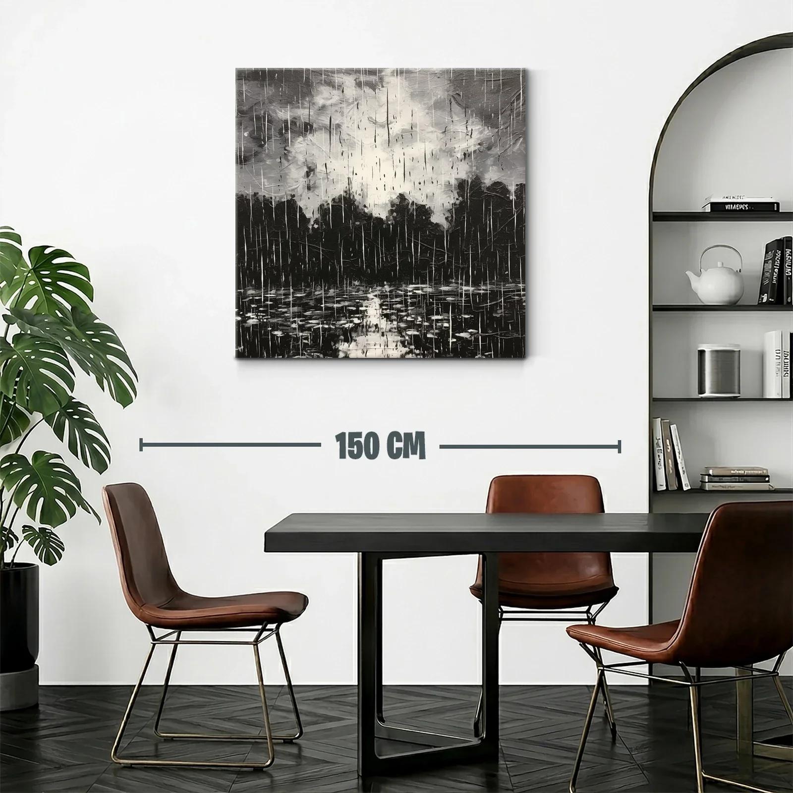 Cuadro artístico paisaje lluvioso en tonos gris y negro — miniatura 2