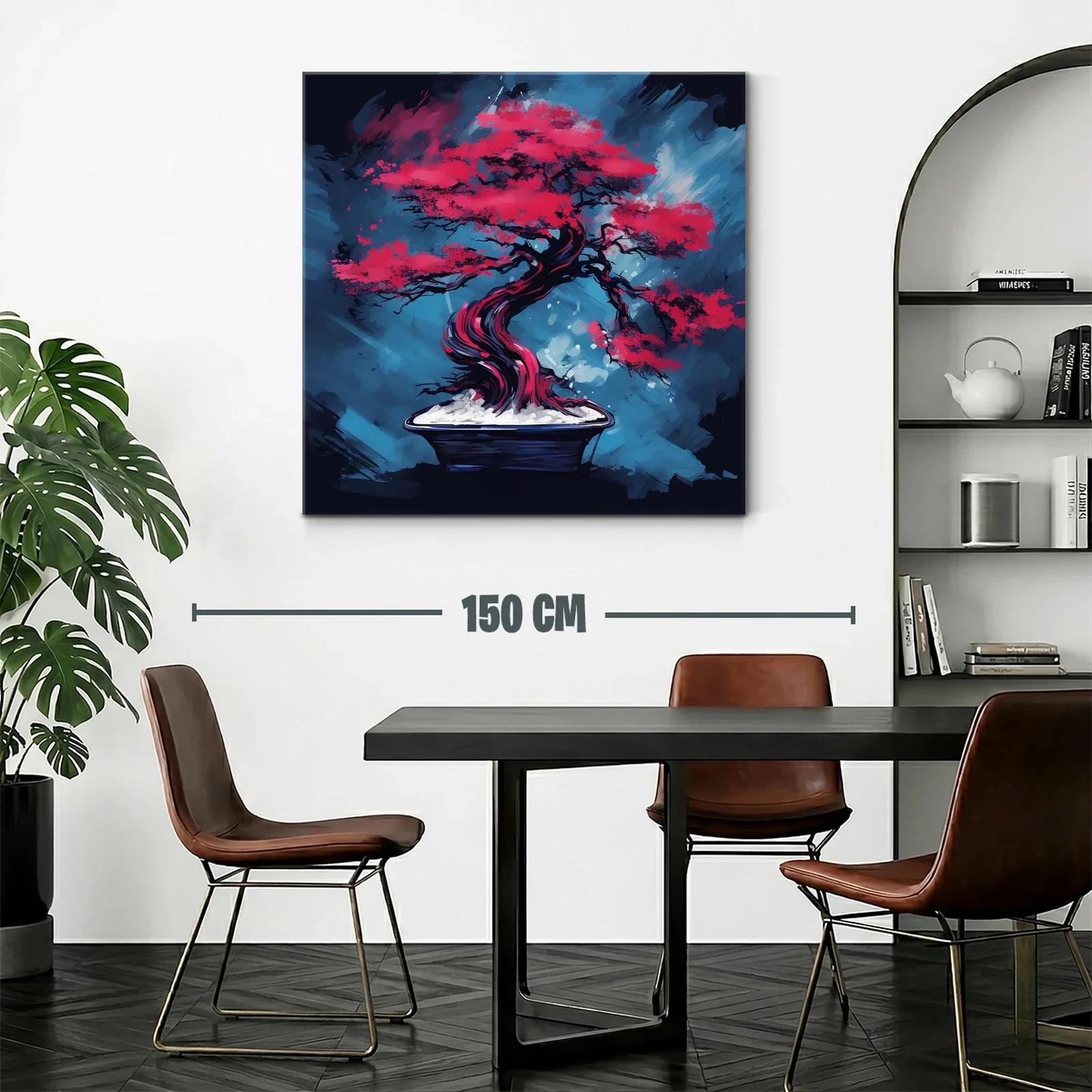 Árbol bonsái rojo intenso sobre fondo azul vibrante — miniatura 2