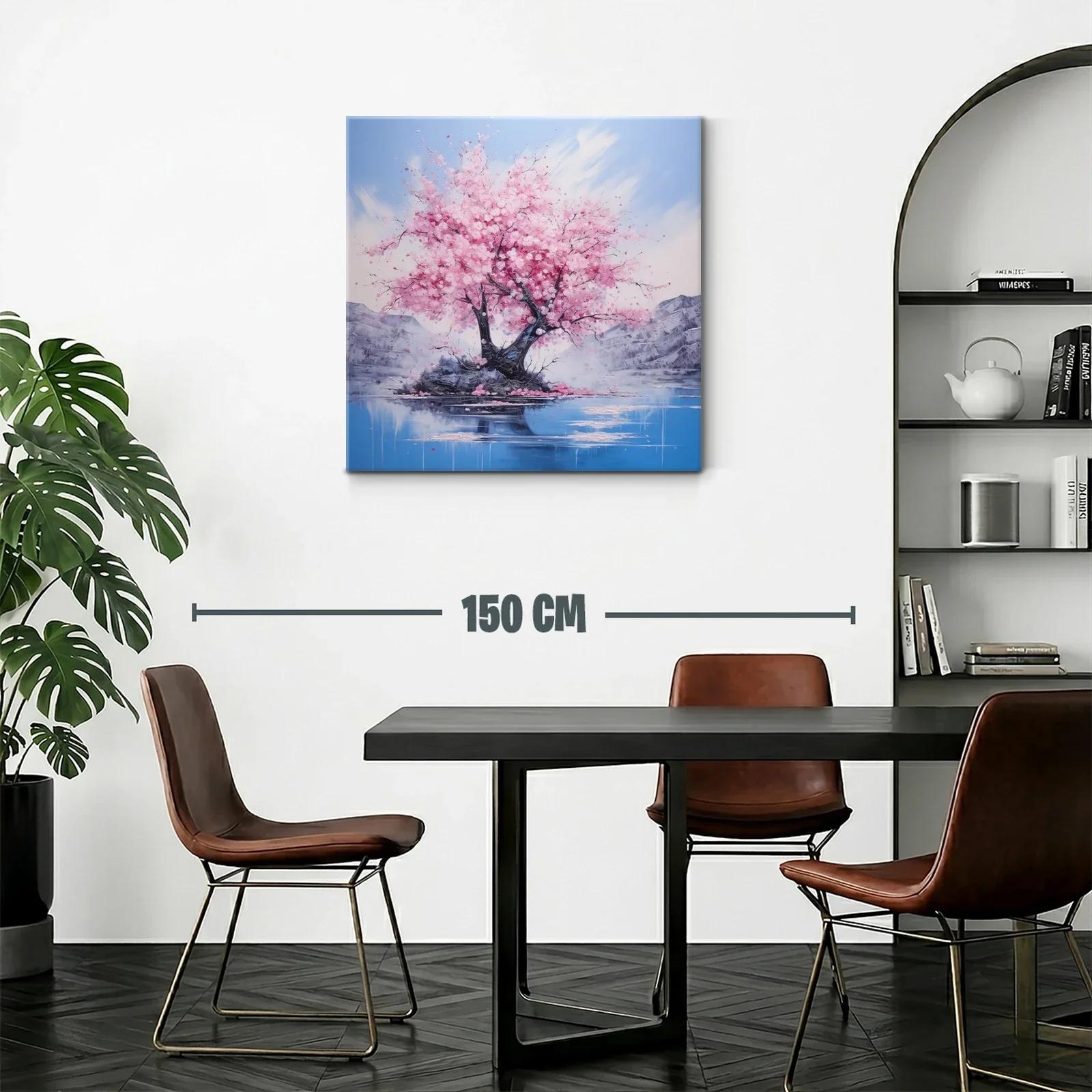 Belleza serena de árbol en flor sobre lago azul y montañas — miniatura 2