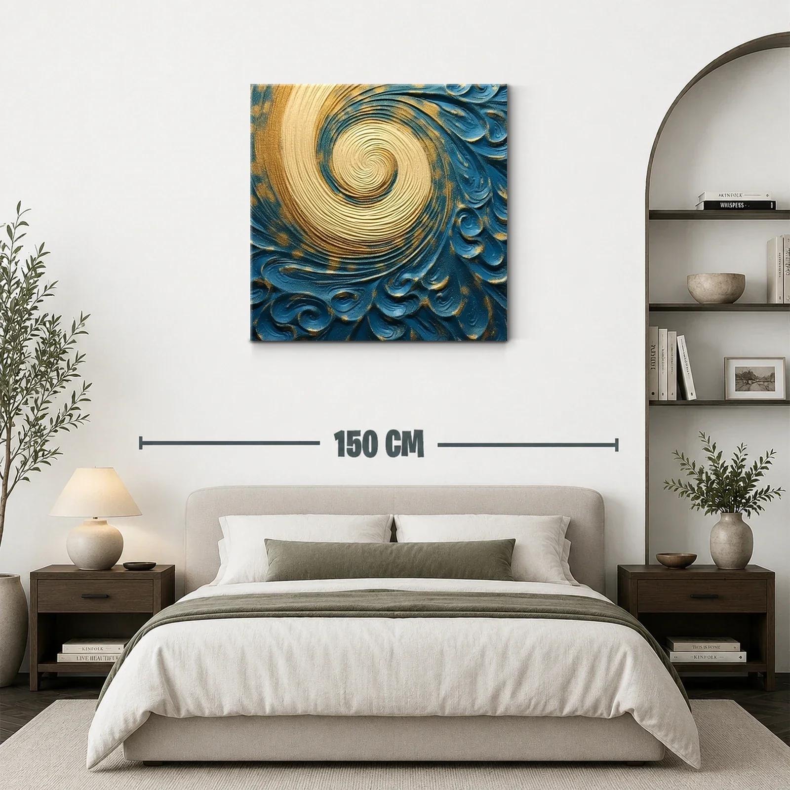 Remolino dorado en fondo azul con relieve artesanal — miniatura 3