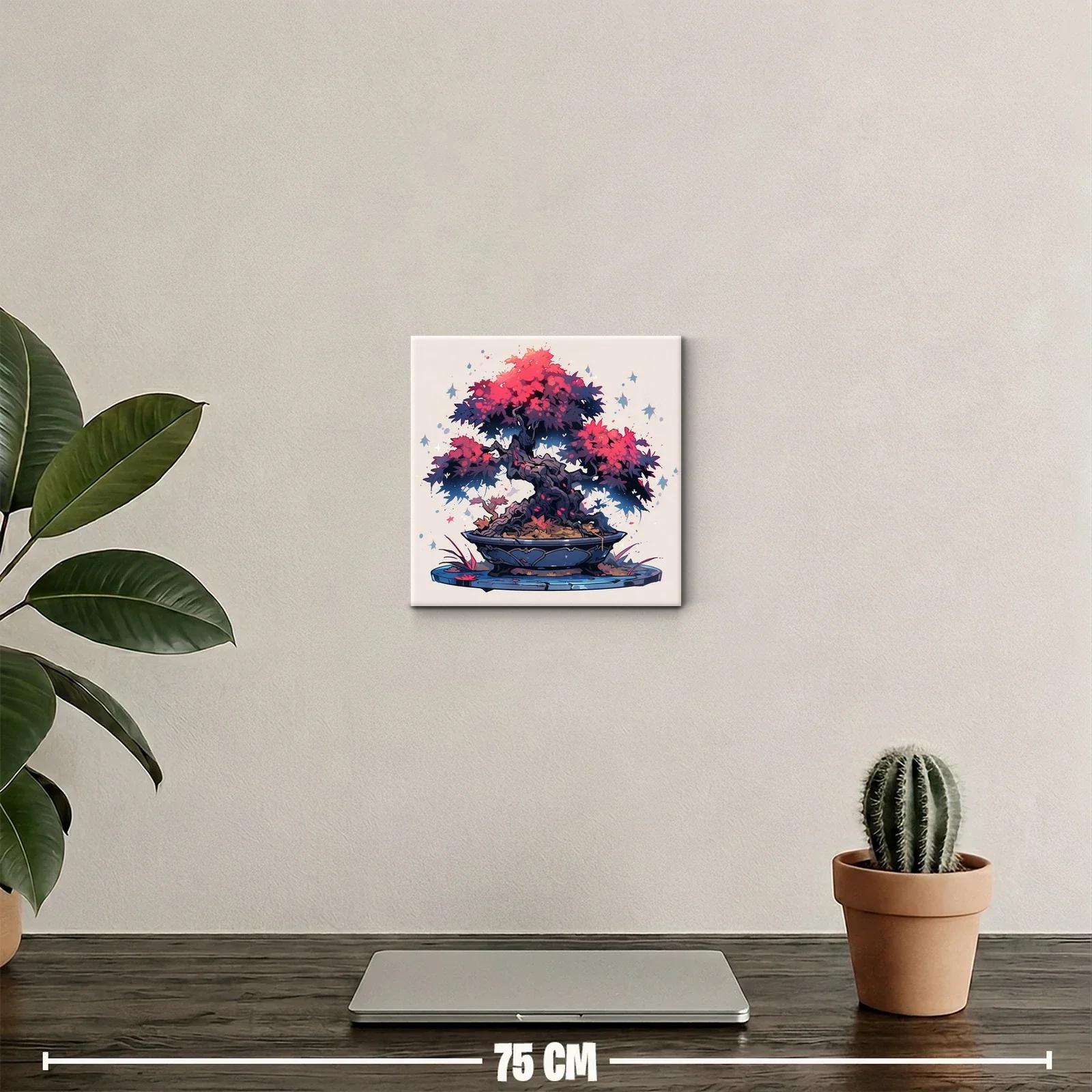 Cuadro arte bonsái vibrante con tonos rojos y azules — miniatura 2