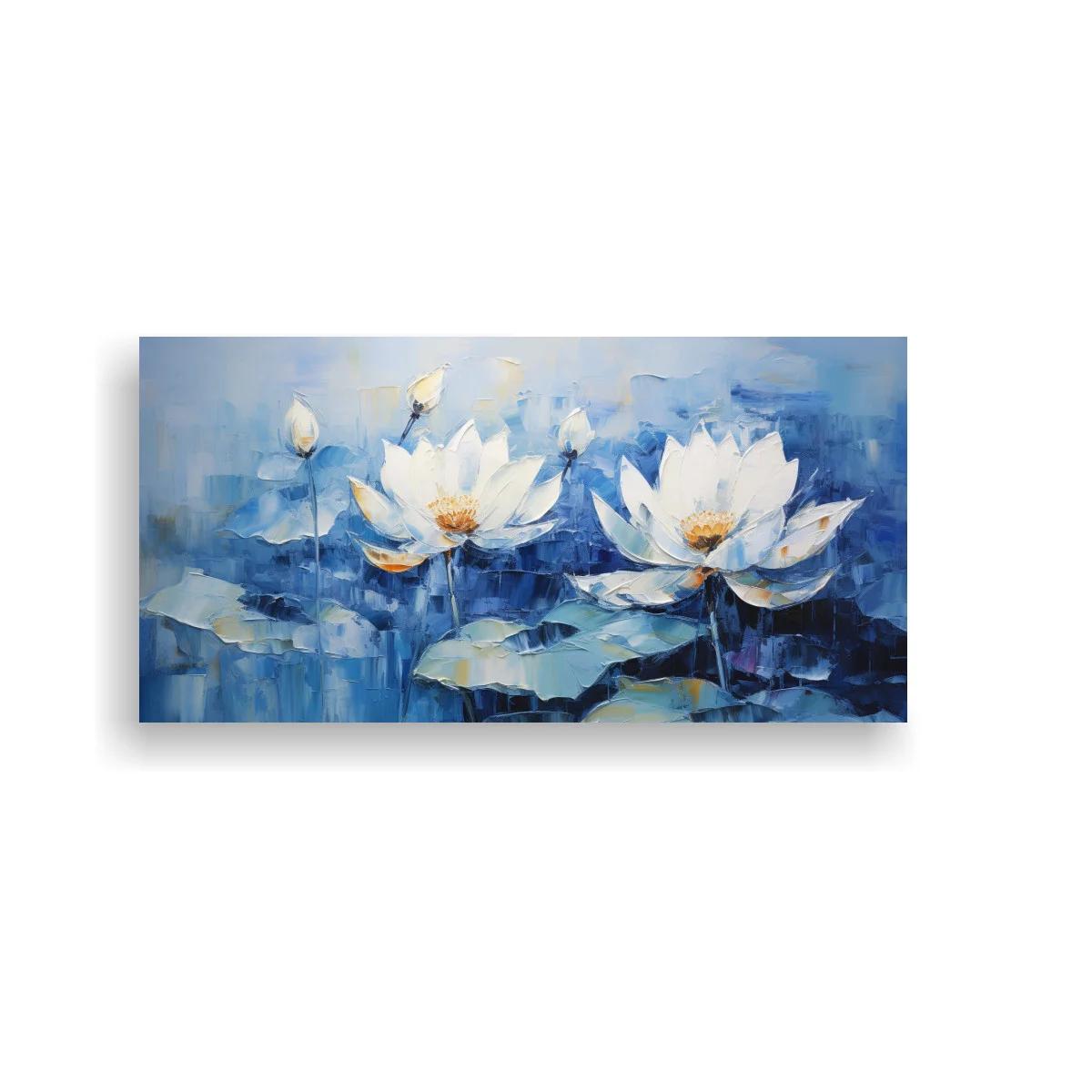 Cuadro flores de loto blancas con capullos y agua azul — imagen principal