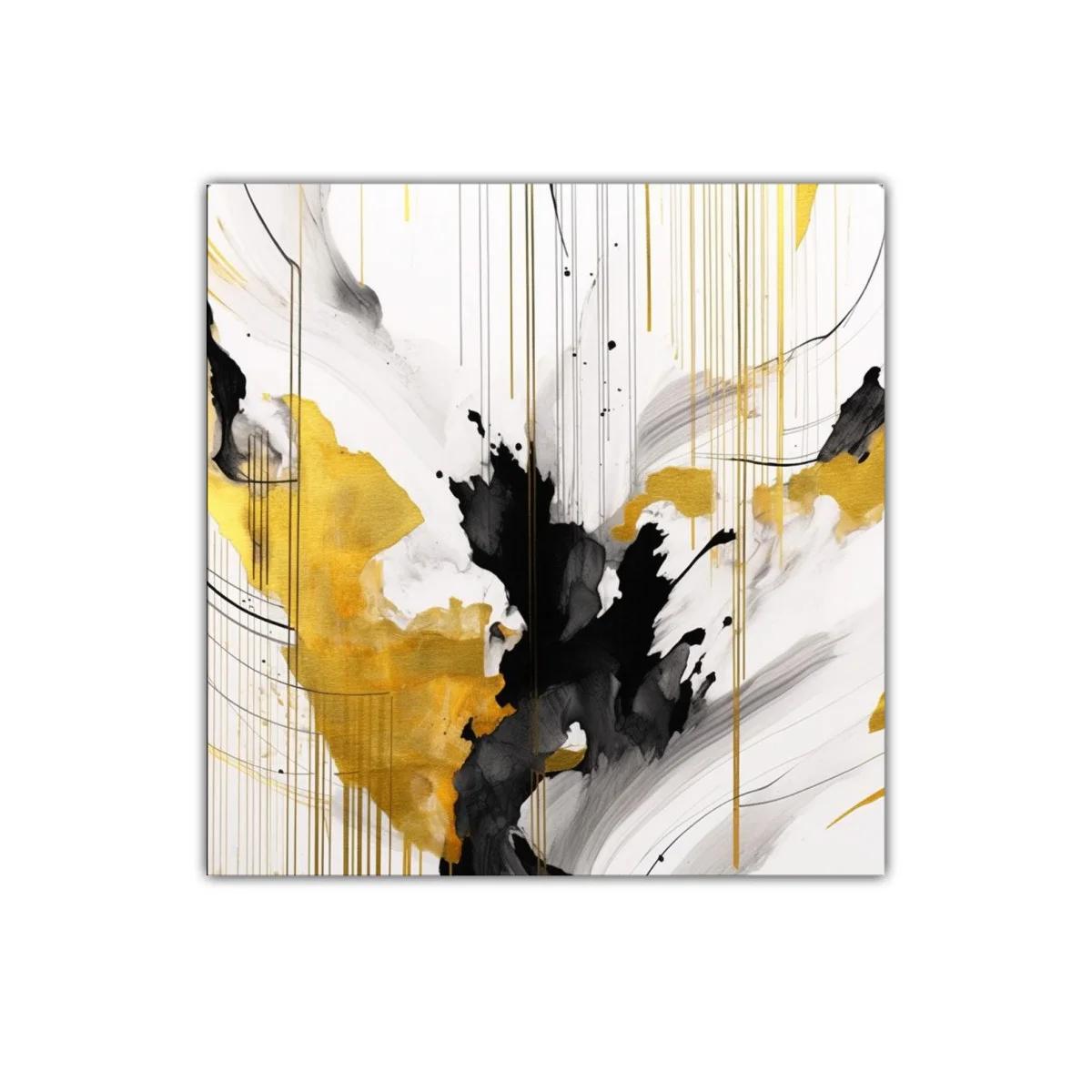 Cuadro abstracto en tonos dorados negros y grises para decoración — miniatura 1