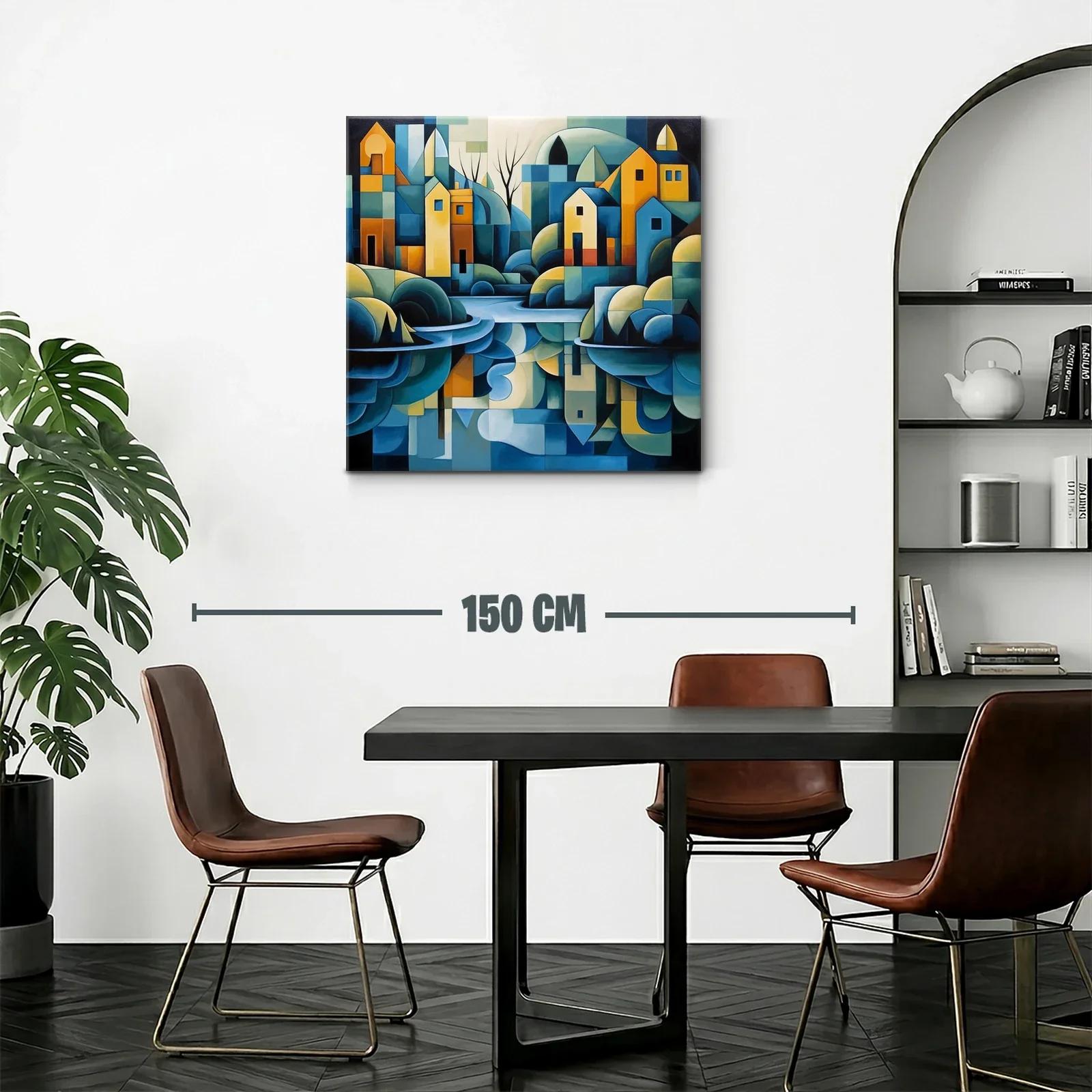 Paisaje urbano abstracto con reflejos en tonos azules y ocres — miniatura 2