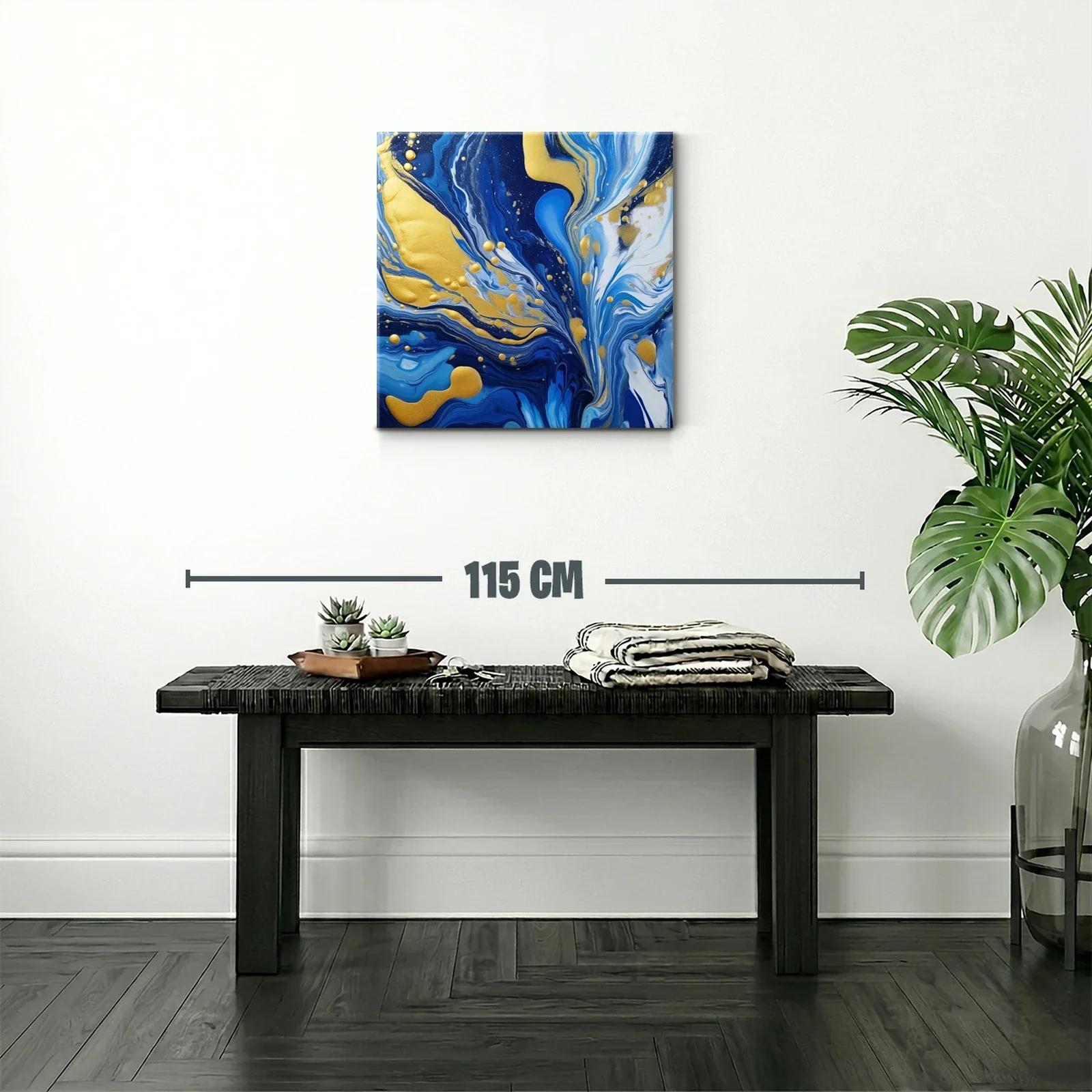 Cuadro abstracto en tonos azules con detalles dorados brillantes — miniatura 2