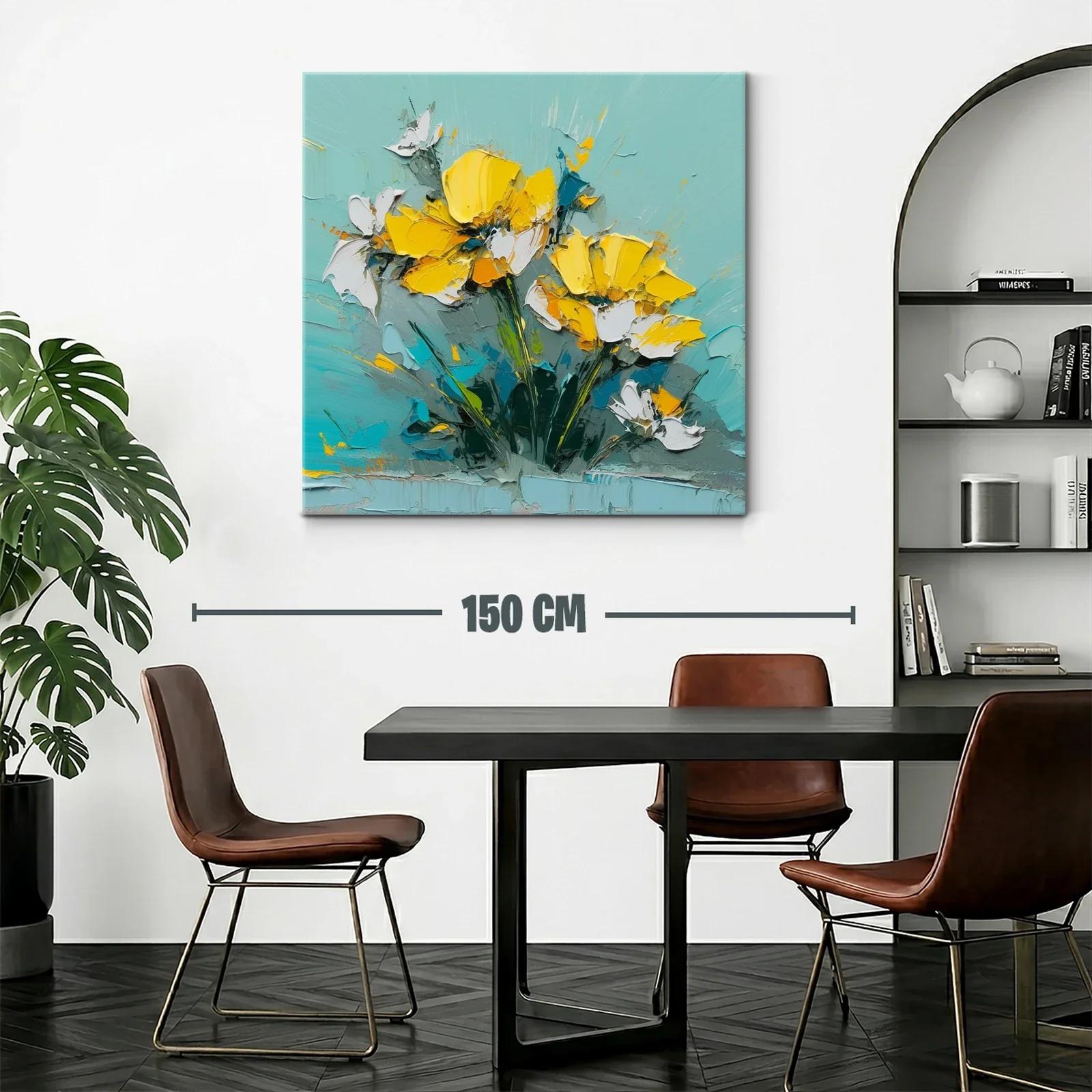Cuadro floral con vibrantes pétalos amarillos y fondo turquesa — miniatura 2